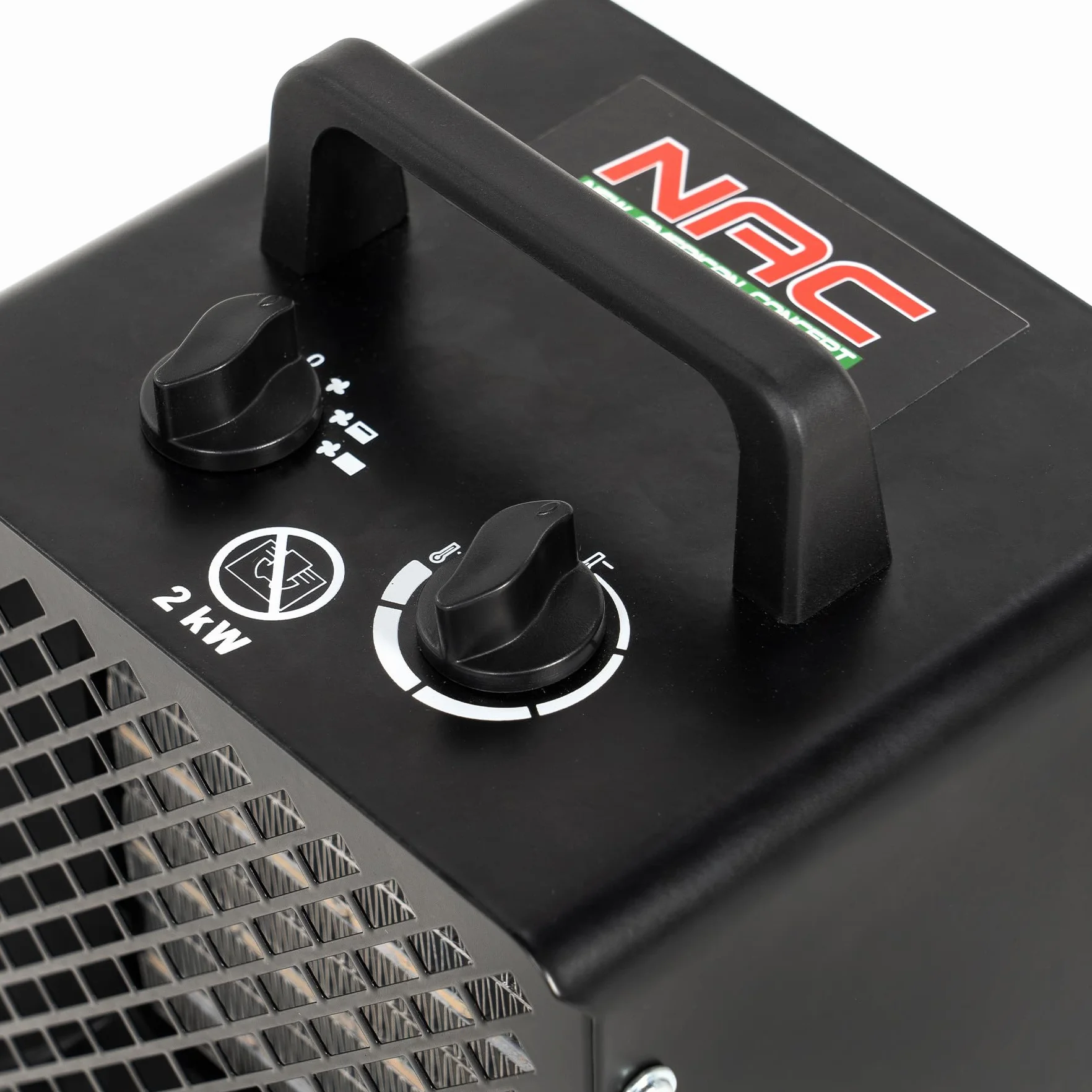 NAC New American Concept Elektryczny termowentylator 2000 W – ceramiczny grzejnik z termostatem – przenośny grzejnik elektryczny do garażu, warsztatu, piwnicy, na placu budowy, szklarni