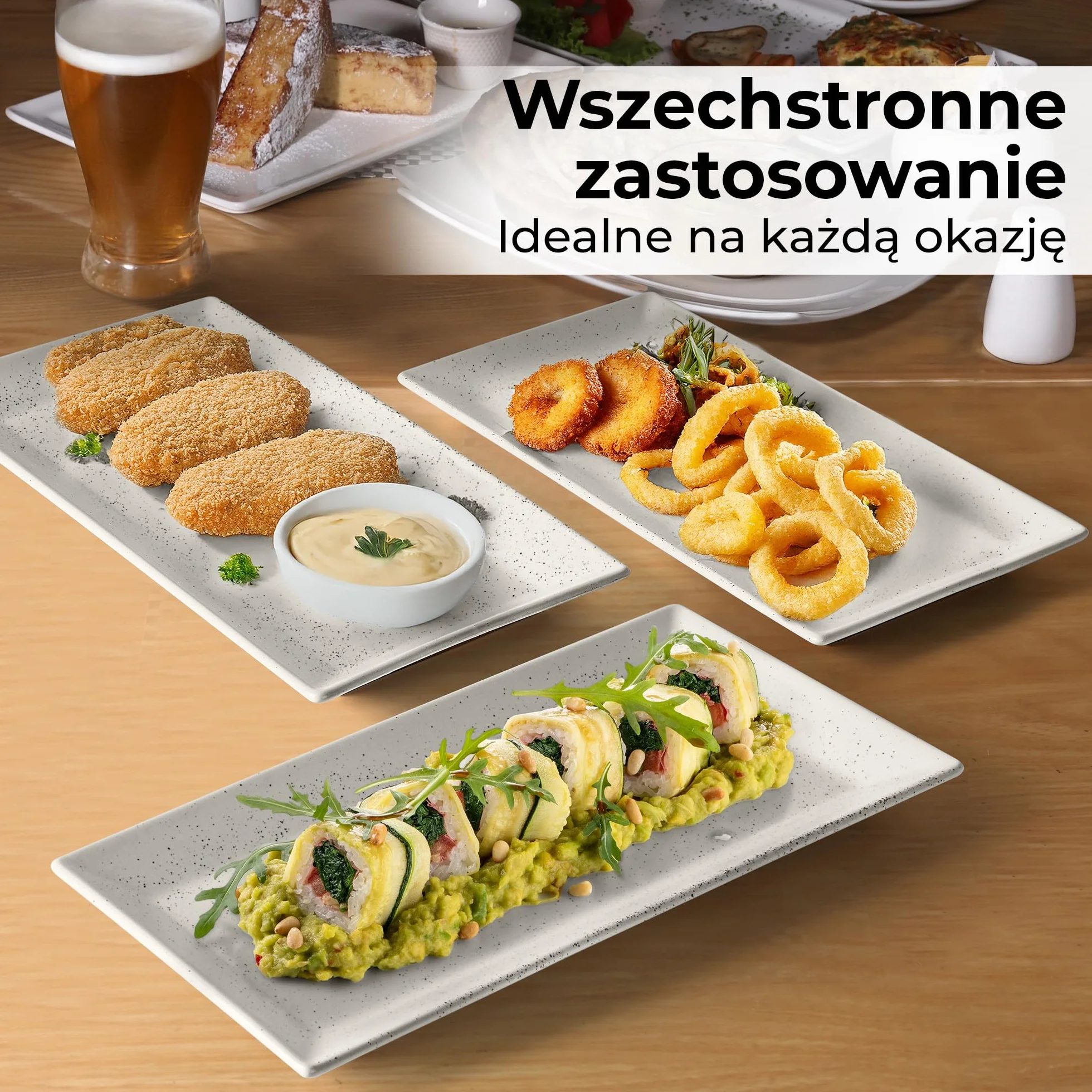 MIAMIO - Zestaw Ceramiki do Serwowania, 3 Duże Prostokątne Półmiski/Tace do Serwowania na Święto Dziękczynienia, Indyka i Boże Narodzenie - Tace bezpieczne w mikrofali (34.5 x 17 cm)