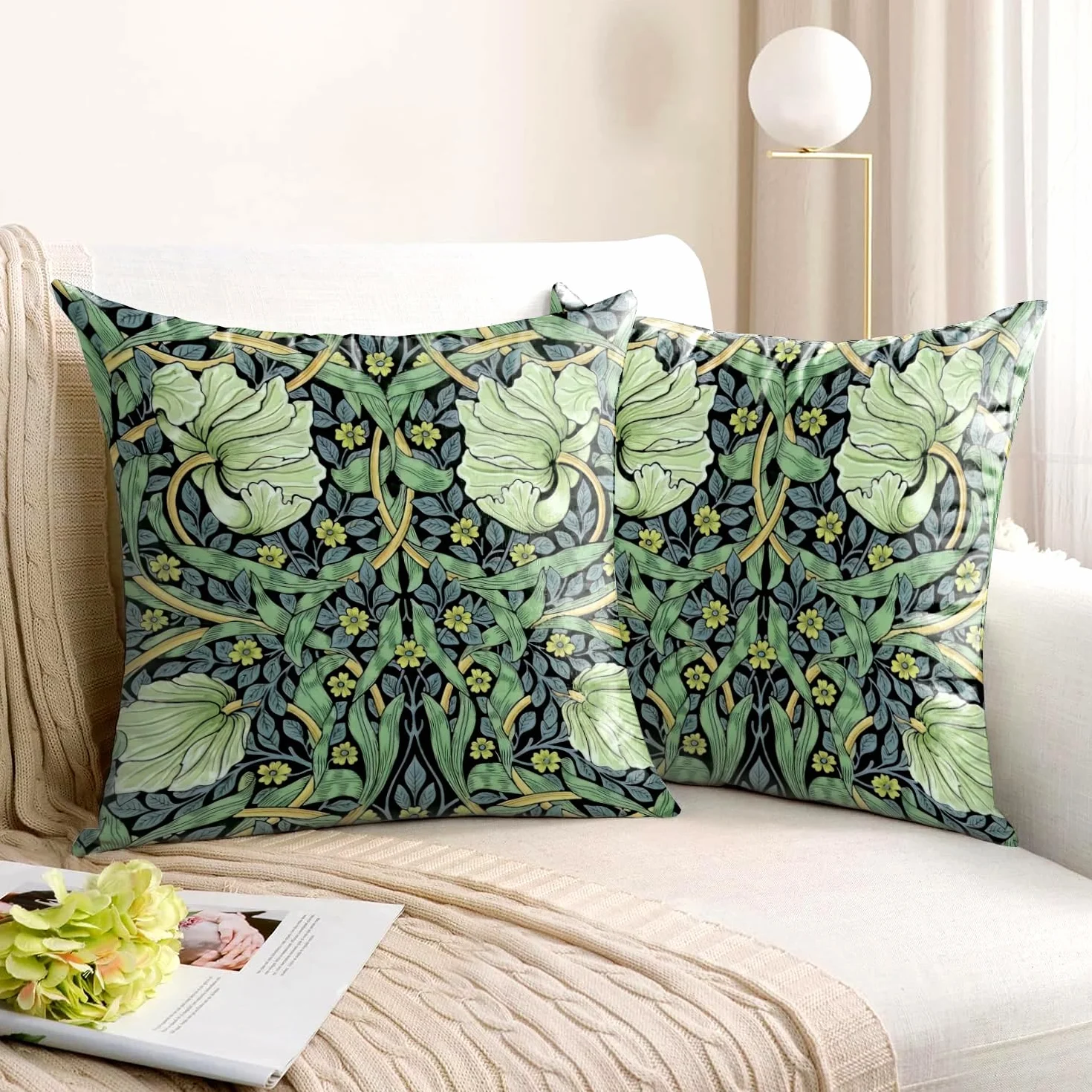 Poszewka na poduszkę William Morris zielone liście 40x40 cm zestaw 2 sztuki dwustronny wzór