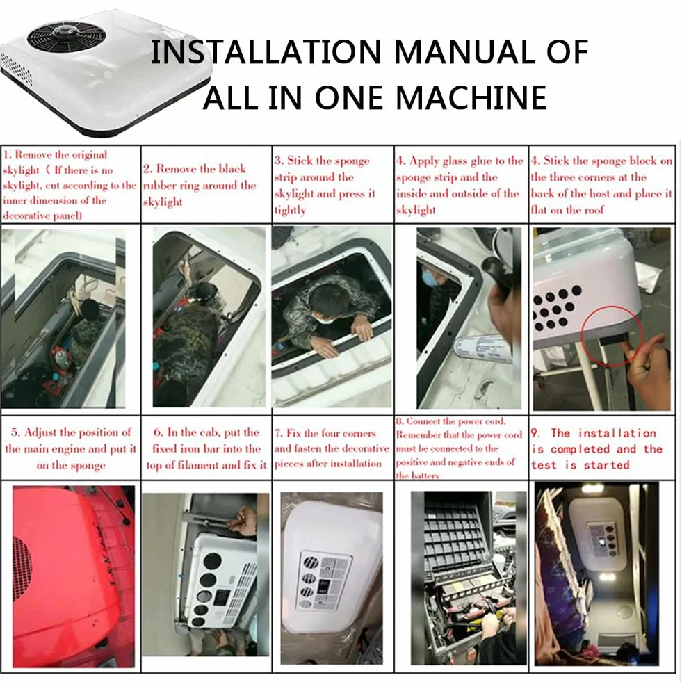 Klimatyzator 12V/24V DC do samochodów ciężarowych Elektryczny klimatyzator DC Pasuje do przyczepy kempingowej Ciągnik Klimatyzacja dachowa Sprężarka spiralna klimatyzator postojowy,White-12V