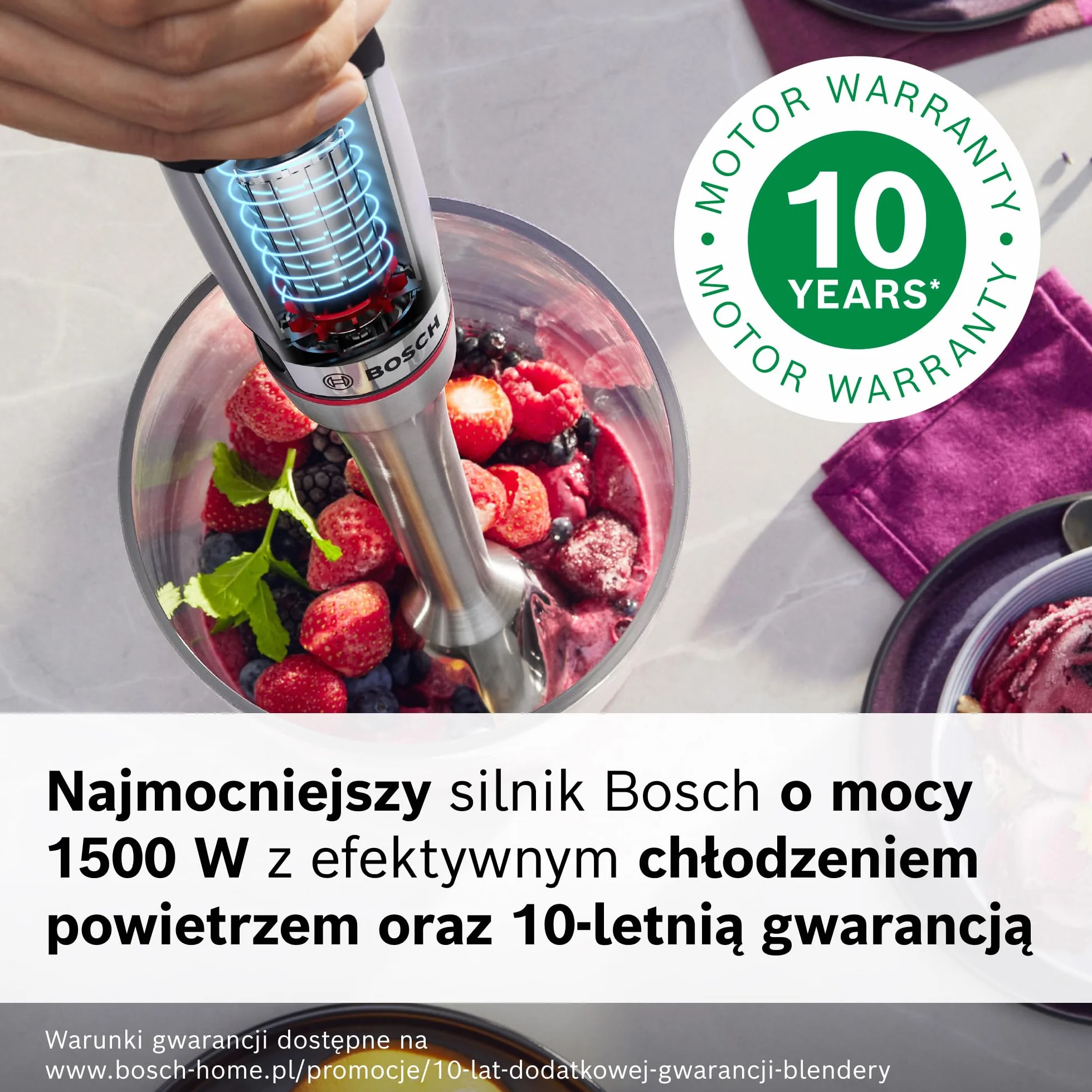 Bosch, blender ręczny, ErgoMaster Serie 8, silnik 1500 W, intuicyjna regulacja prędkości, 6-ramienne ostrze, akcesoria w zestawie, stal nierdzewna, MSM8M934