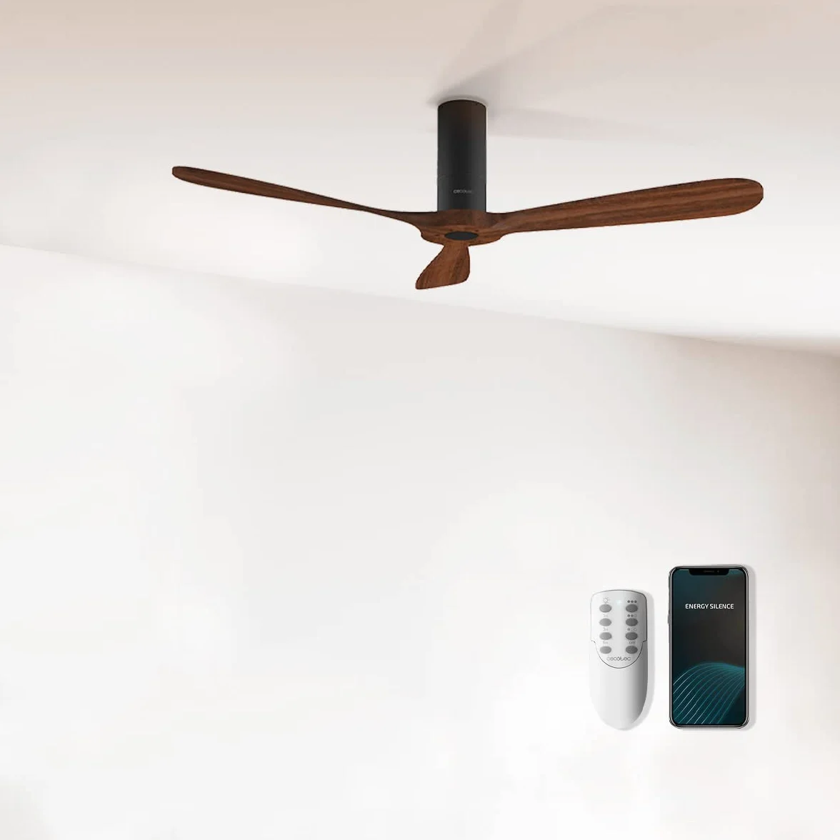 Cecotec Wentylator sufitowy z pilotem i Wifi EnergySilence Aero 5500 Black Aqua Connected. 40 W, Średnica 52", 3 łopatki, Ochrona IP44, Tryb zimowo-letni, Timer