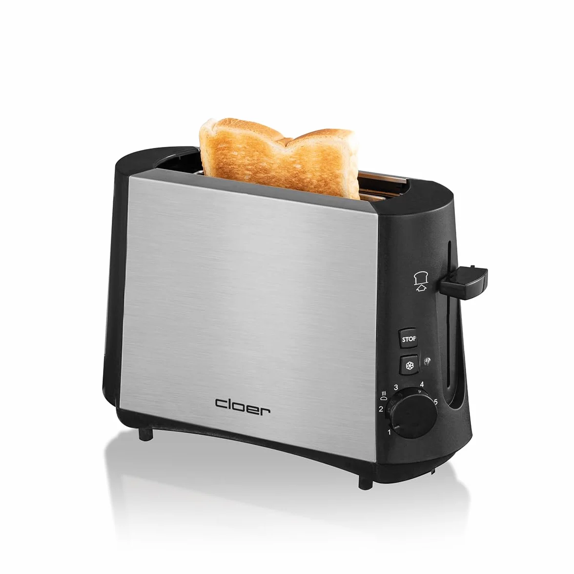 Cloer 3890 mini toster pojedynczy 600 W, szuflada na okruchy, matowa stal nierdzewna