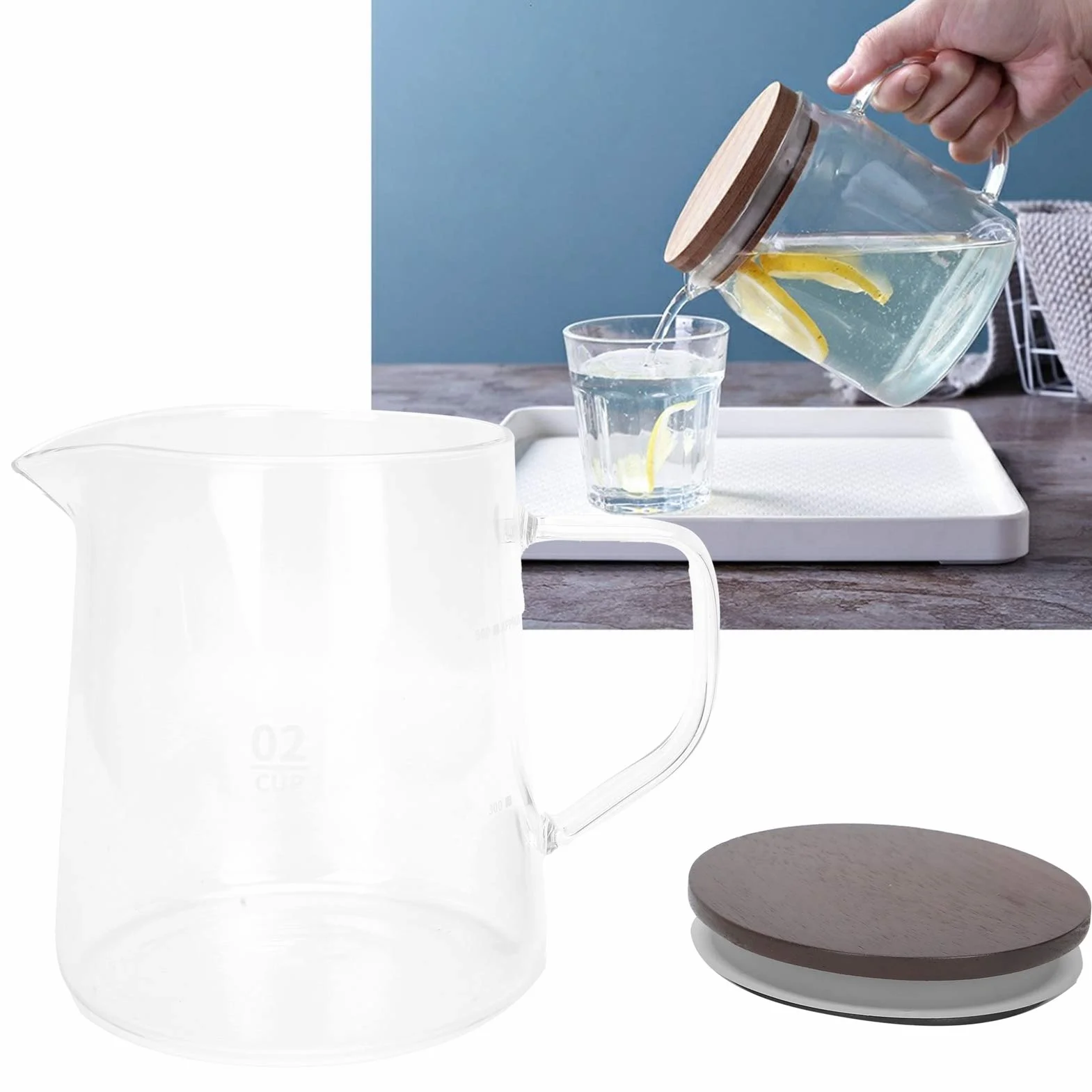Fafeicy Szklana Karafka do Kawy z pokrywką, Uchwyt Termoizolacyjny Dwuwarstwowa Konstrukcja Przezroczysty Dzbanek do Kawy na Sok, herbatę, Mleko 300 Ml 500 Ml (500ML)