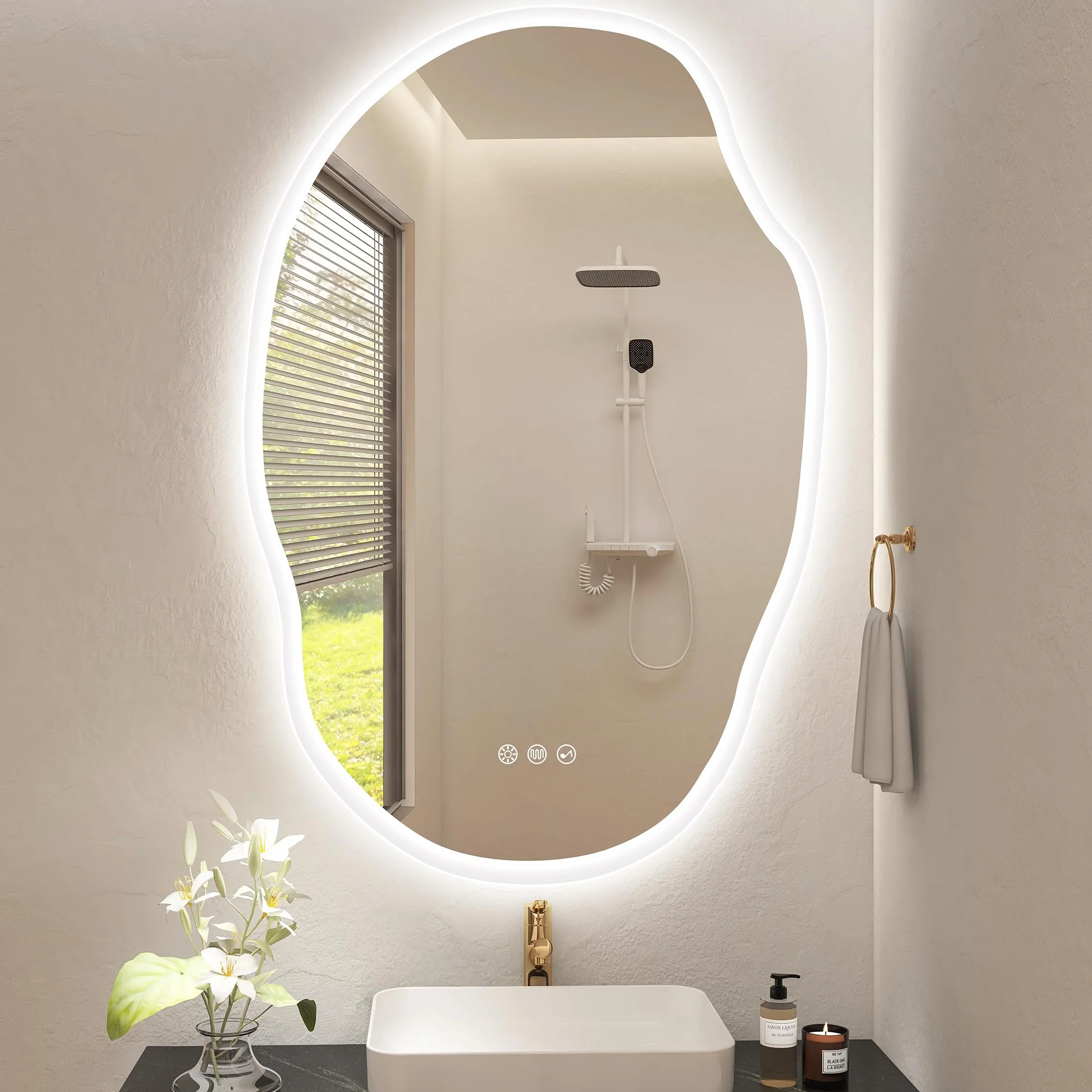 Lustro łazienkowe z oświetleniem LED 600x900 mm Bluetooth IP44 ściemniane
