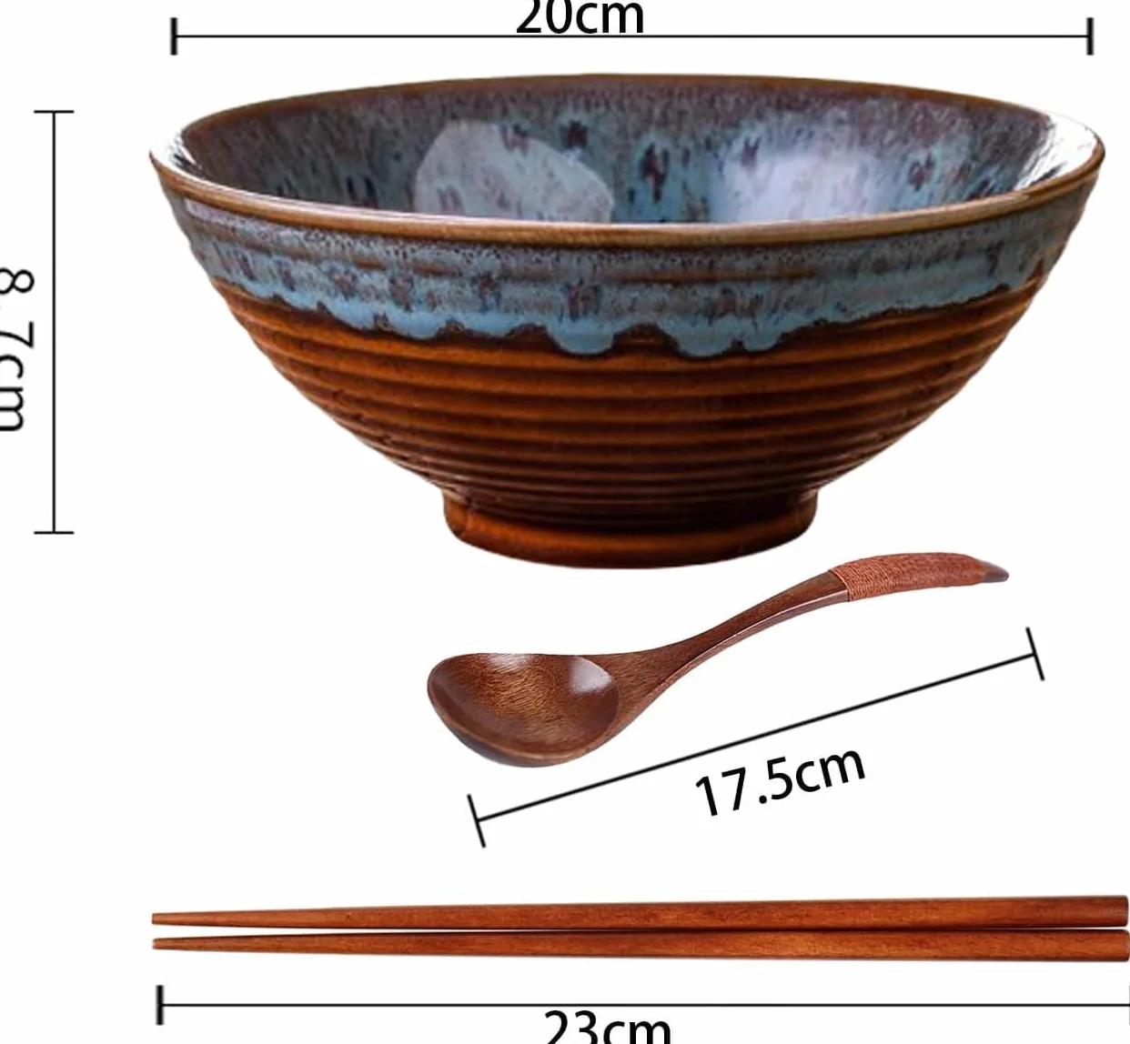 Miska Ramen, zestaw misek do ramenu, japońska miska ceramiczna, z łyżeczką pałeczek, miski do zupy, 1200 ml, miska na ramen w stylu vintage, miseczki na musli, salaterka