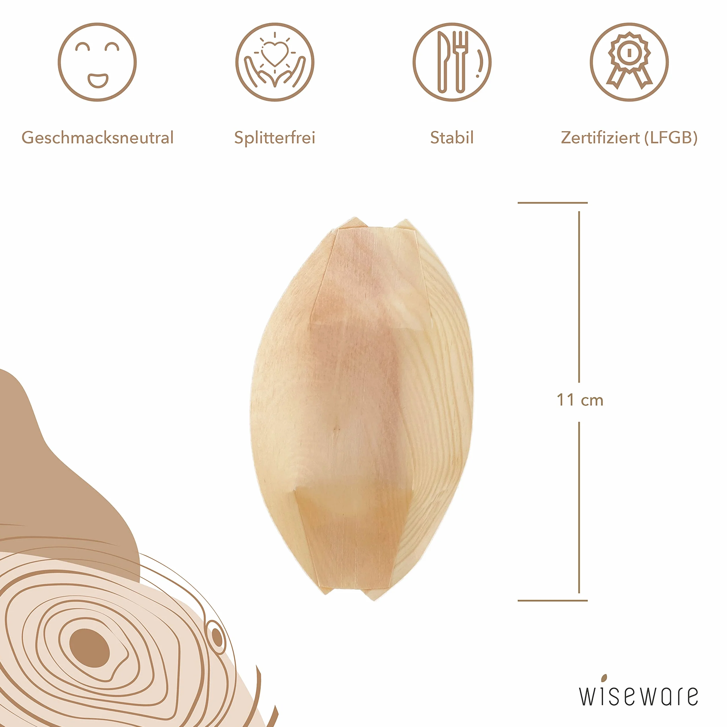 Jednorazowa drewniana miska na przekąski, brązowa, 100 sztuk, miska na przekąski, statki, na przekąski, biodegradowalna, jednorazowe, 11 cm długości