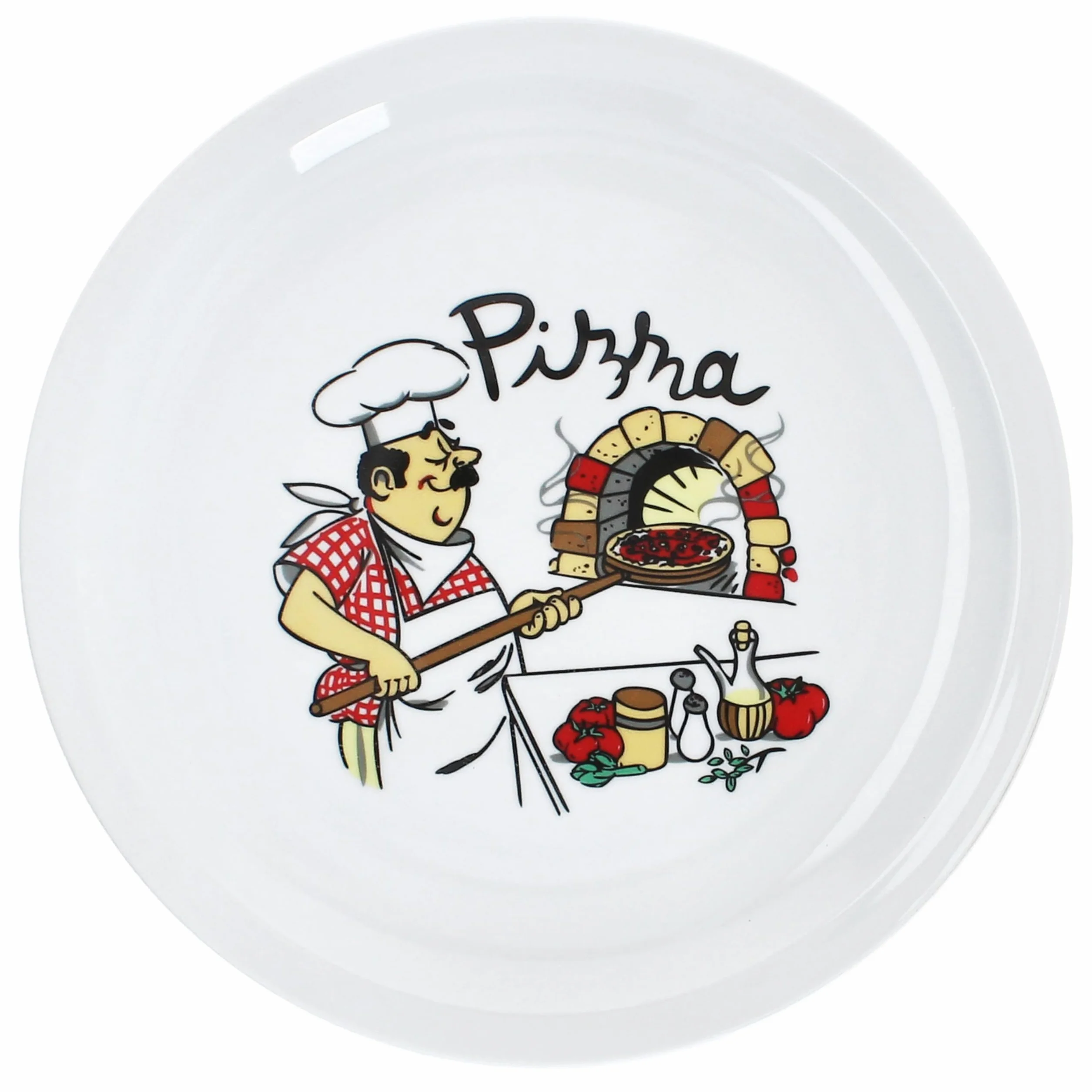 MamboCat Luigi 6-częściowy zestaw talerz do pizzy I Ø 30,5 cm I dla 6 osób I białe duże talerze z porcelany z motywem pieczywa pizzy I do pizzy lub do przyrządzania