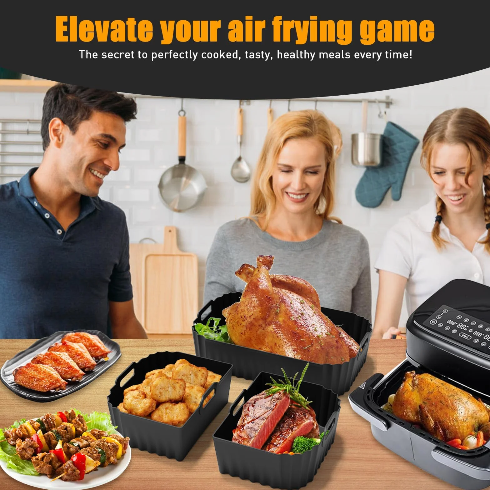 Silikonowa forma Air Fryer, akcesoria Air Fryer do Philips Airfryer 7,1L NA154/00, 3 formy silikonowe akcesoria 1 × 7,1 l/2 × 3,55 l, podwójna strefa Philips Air Fryer akcesoria wielokrotnego użytku