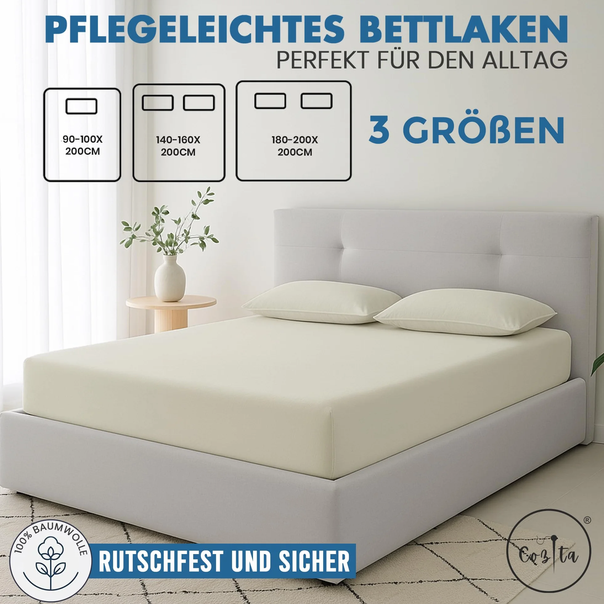 Basics prześcieradło z gumką 90 x 200 cm – 100% bawełna jersey, certyfikat Öko-Tex, wysokość materaca do 25 cm, kolor naturalny