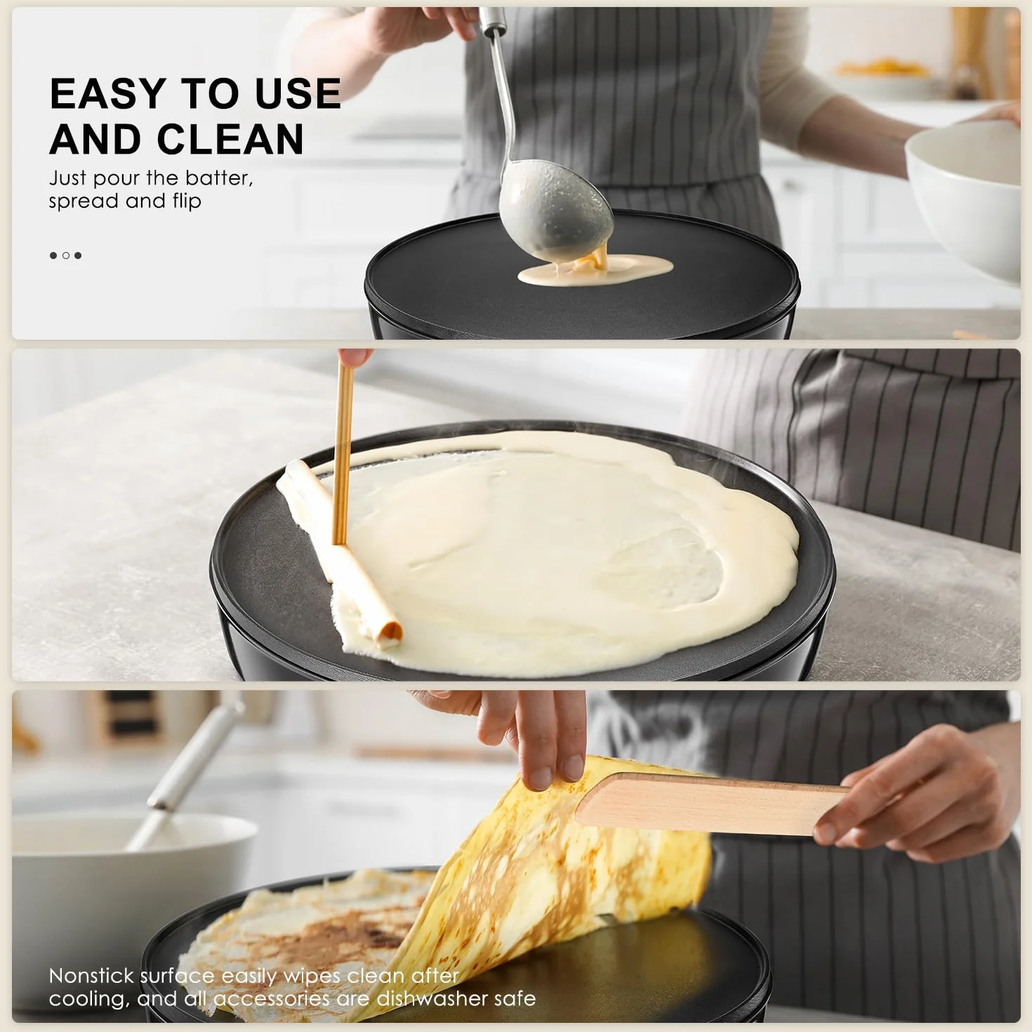 Yabano Przyrząd do naleśników Ø 30 cm retro pancake Maker z łopatką i rozdzielaczem ciasta