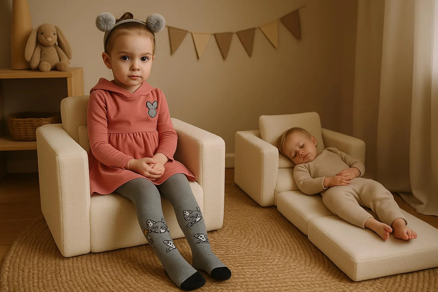 Odolplusz Składany fotel dziecięcy | Mini-fotel, fotel dziecięcy, fotel przytulny | meble do pokoju dziecięcego | (Teddy Beige)