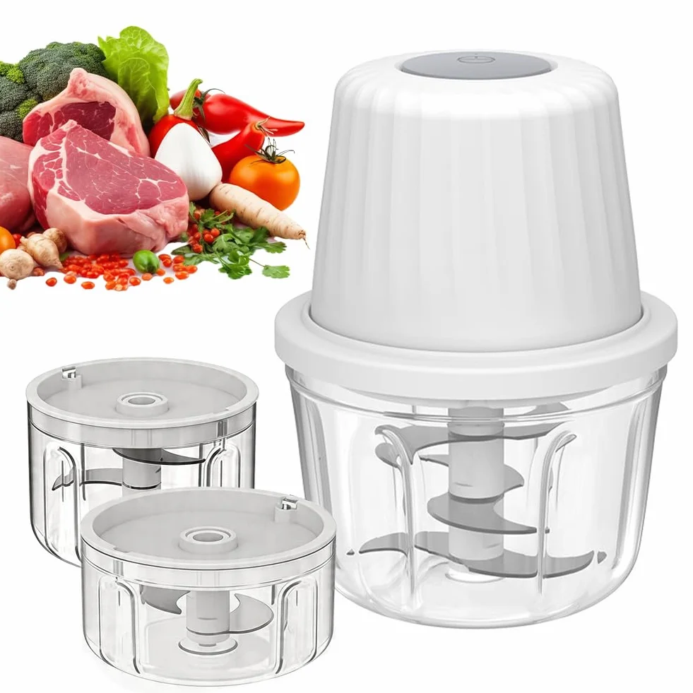 CEWROM Elektryczna rozdrabniarka do cebuli 100+250+350 ml, szatkownica kuchenna USB