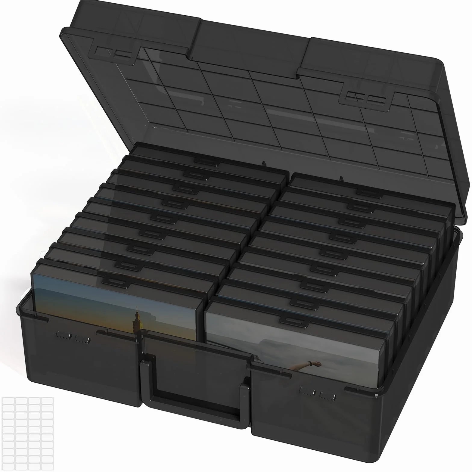 Lifewit Pojemnik do Przechowywania Zdjęć 10 x 15 cm Pojemnik na Zdjęcia, 18 Wewnętrznych Miejsc na zdjęcia, Czarny Pudełka na Przechowywanie, Plastikowy Organizer z Naklejką Etykiety 1-arkuszowej
