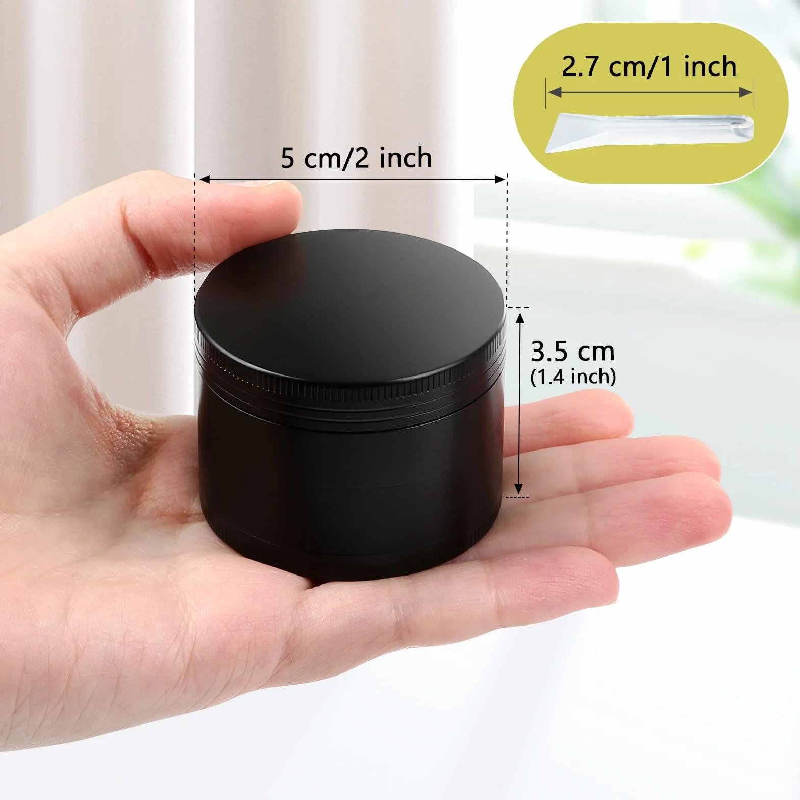 Bäcker & Lecker Pollen Grinder Crusher młynek do ziół, suszonych ziół, przypraw, ze stopu cynku, 4-częściowy zestaw ze skrobakiem do pyłków, czarny