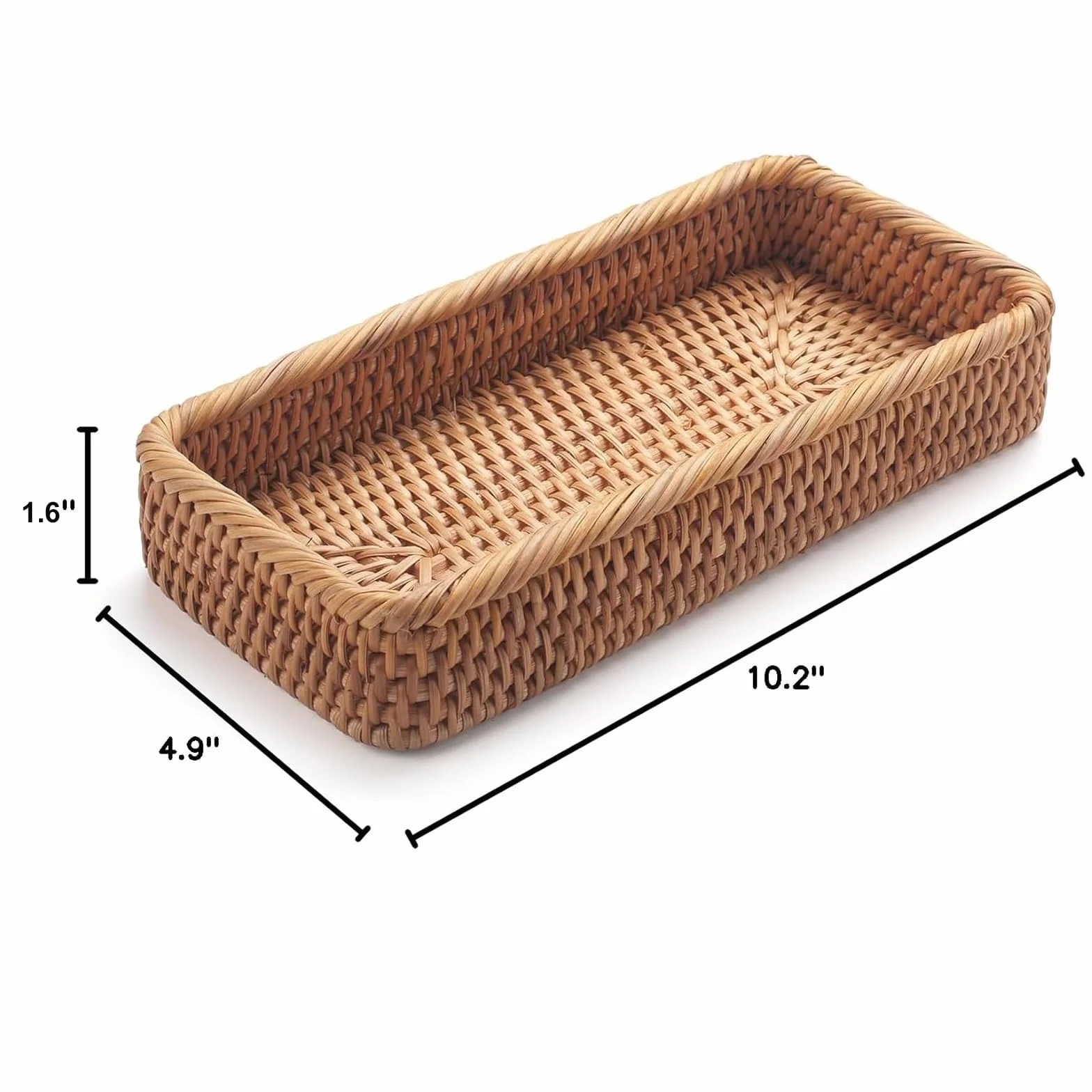 Rattanowe tace łazienkowe na toaletkę, kosze na zbiornik toaletowy długi wąski kosz do przechowywania ręczników do rąk, dekoracyjne (naturalne, 26 x 12,4 x 4,1 cm)