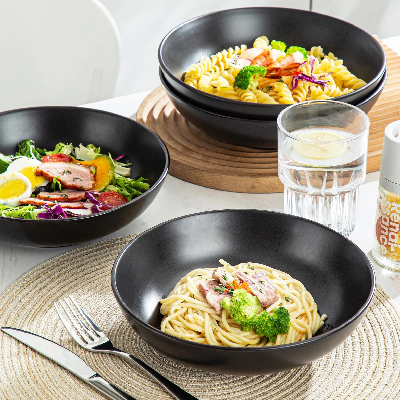 Vancasso MODA Zestaw 4 Głębokich Talerzy do Zupy, Makaronu, Spaghetti, Misek na Ramen i Sałatki - Wielofunkcyjne Naczynia z Kamionki