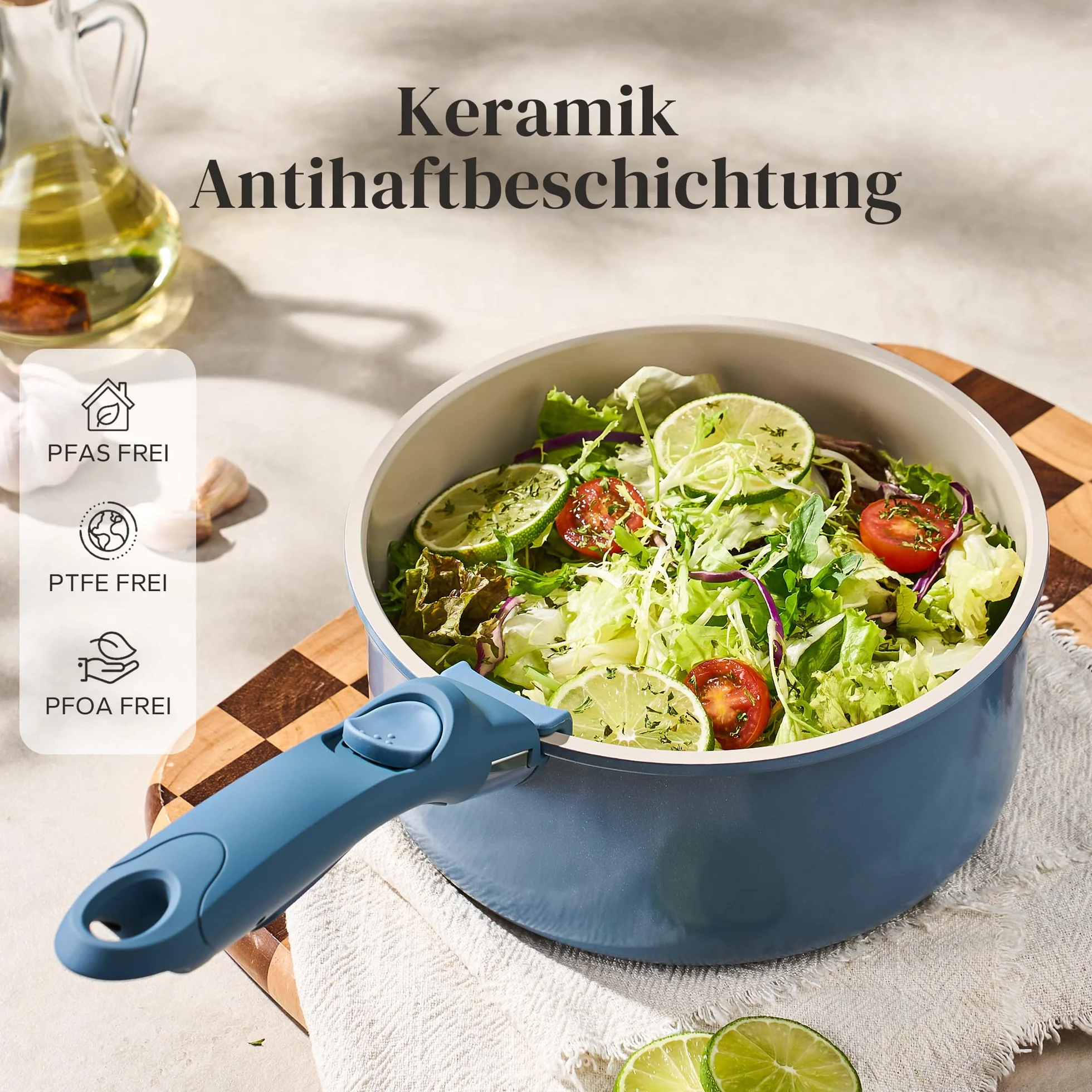 Redchef Zestaw garnków z odpinanym uchwytem, zestaw garnków z antyhaftową powłoką ceramiczną 16/18/20 cm i 3-w-1 zamknięciem, garnki indukcyjne do wszystkich rodzajów kuchenek, odporne na piekarnik