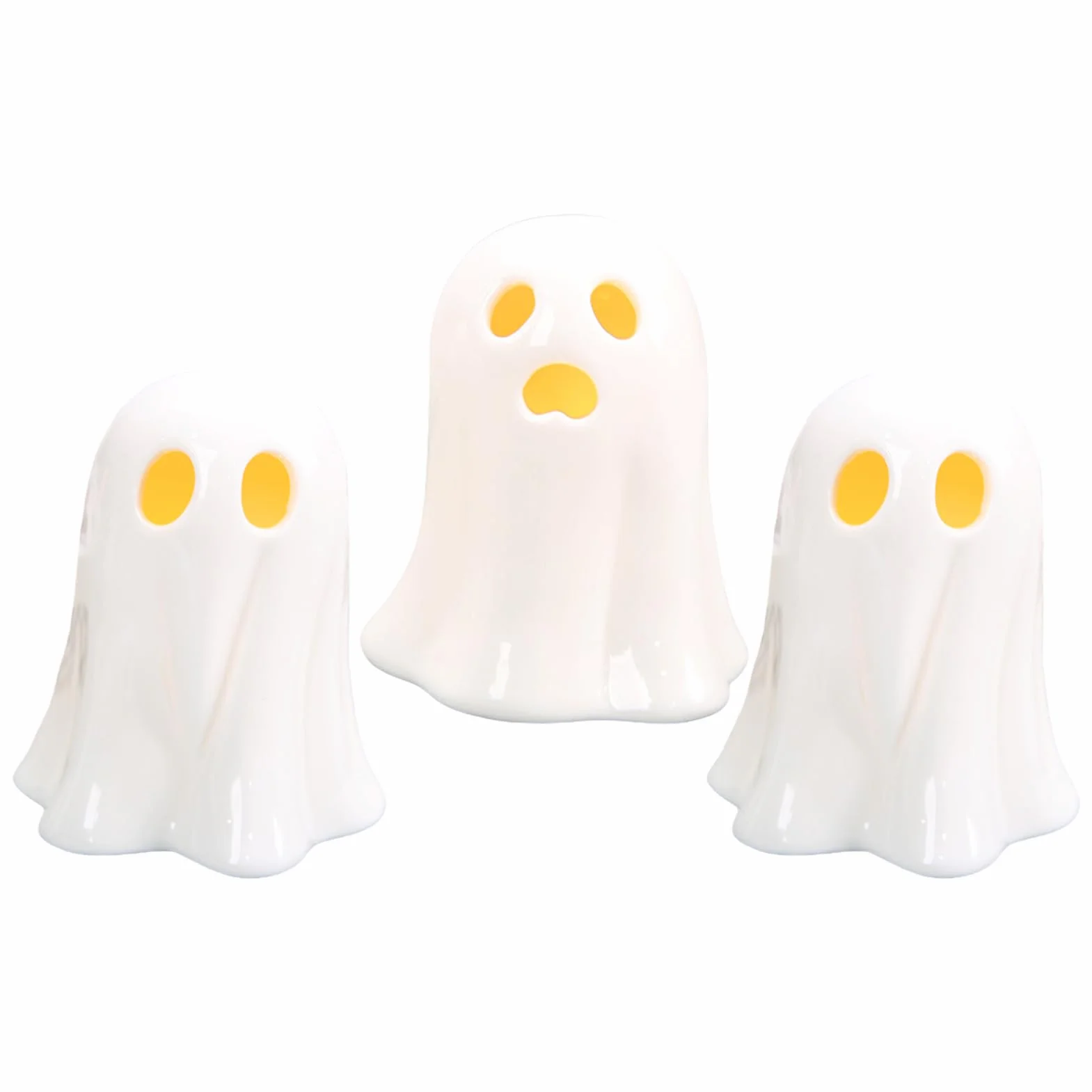 Ghost Figurine, Halloween Sculpture Ghost LED Lighting, 3 Pieces Cute Miniature Collectible Ornaments, for Haunted House Mantel Shelf Windowsill Fireplace 3.54x4.13 inches