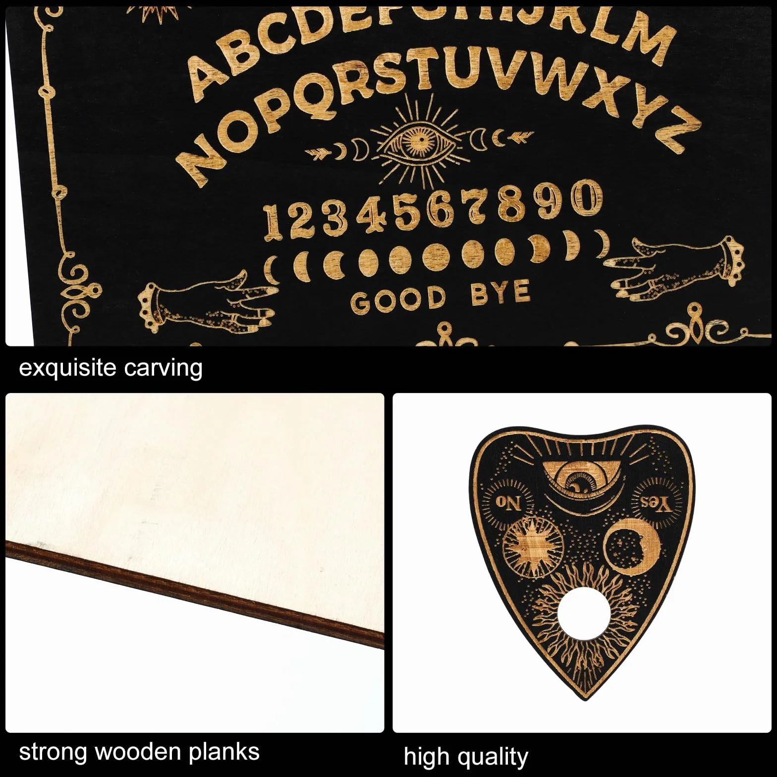 Drewniana czarna tablica Ouija 30 x 18 cm klasyczne tablice dyskusyjne z planszetką, metafizyczna tablica duchowa wiccan prezenty