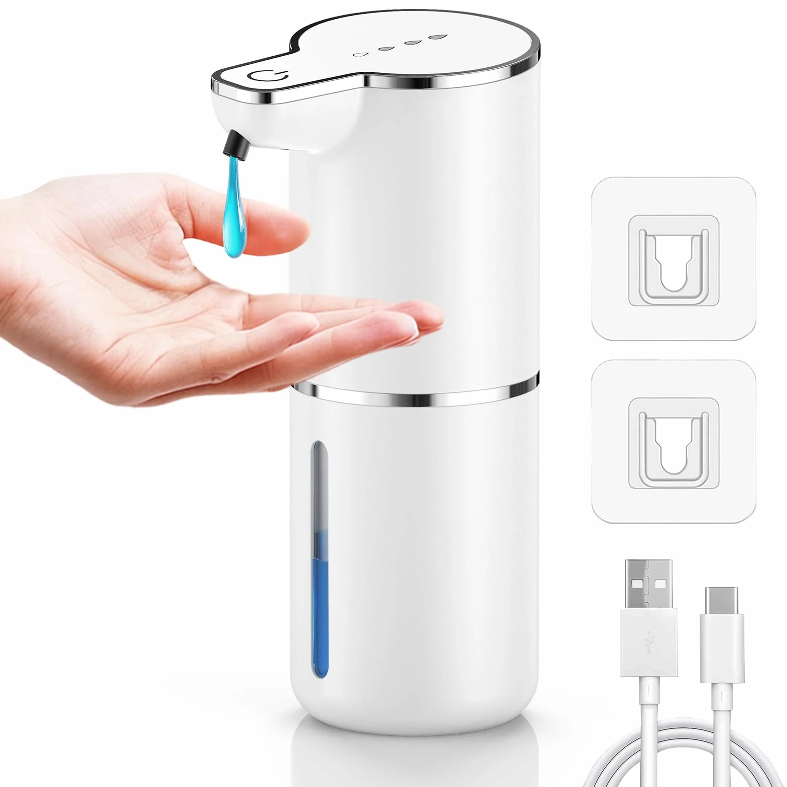 1200mAh Automatyczny dozownik mydła, 350ml Elektryczny dozownik mydła z czujnikiem podczerwieni, 4 poziomy regulacji, wodoodporny IPX5 do kuchni, łazienki, szkoły, hotelu