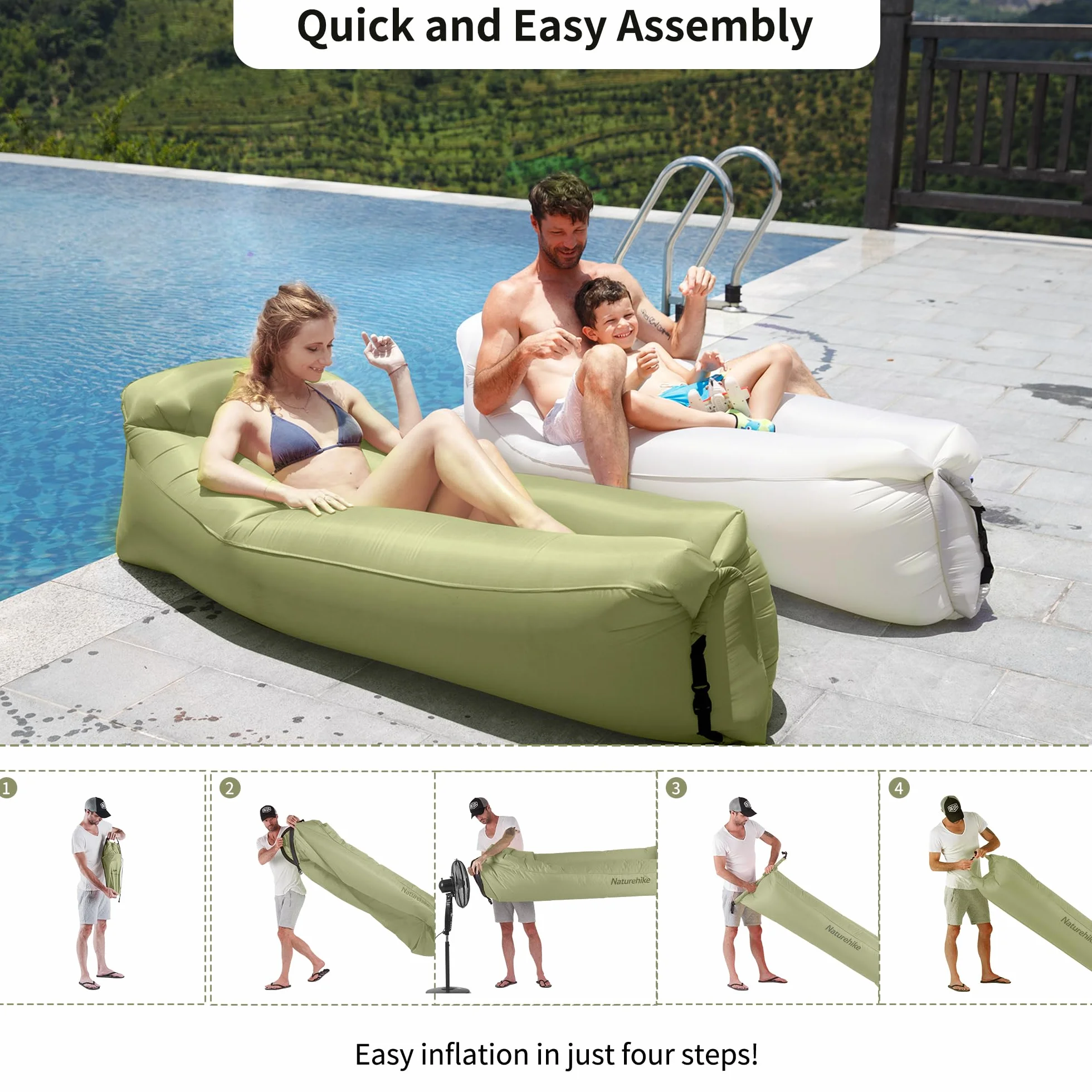 Naturehike Wodoodporna sofa powietrzna Air Lounger z przenośnym pakietem, nadmuchiwana na podróż, kemping, basen, plażę (zielony awokado)