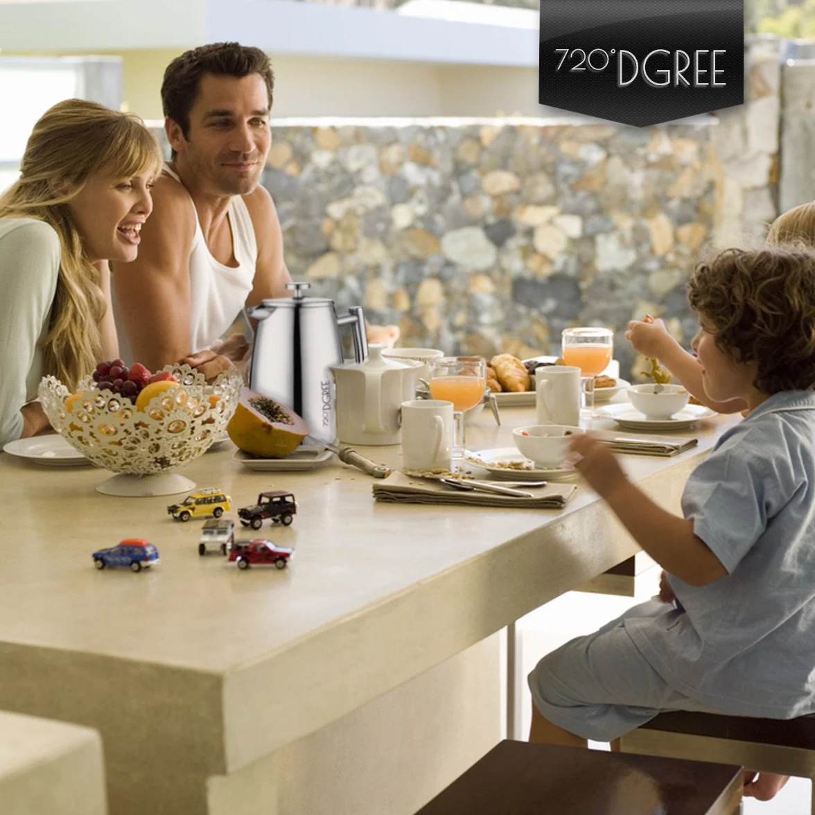720°DGREE French Press "Sunrise" - izolowana kawiarnia z podwójnymi ściankami, premium ze stałym filtrem, na 4-8 filiżanek świeżo parzonej