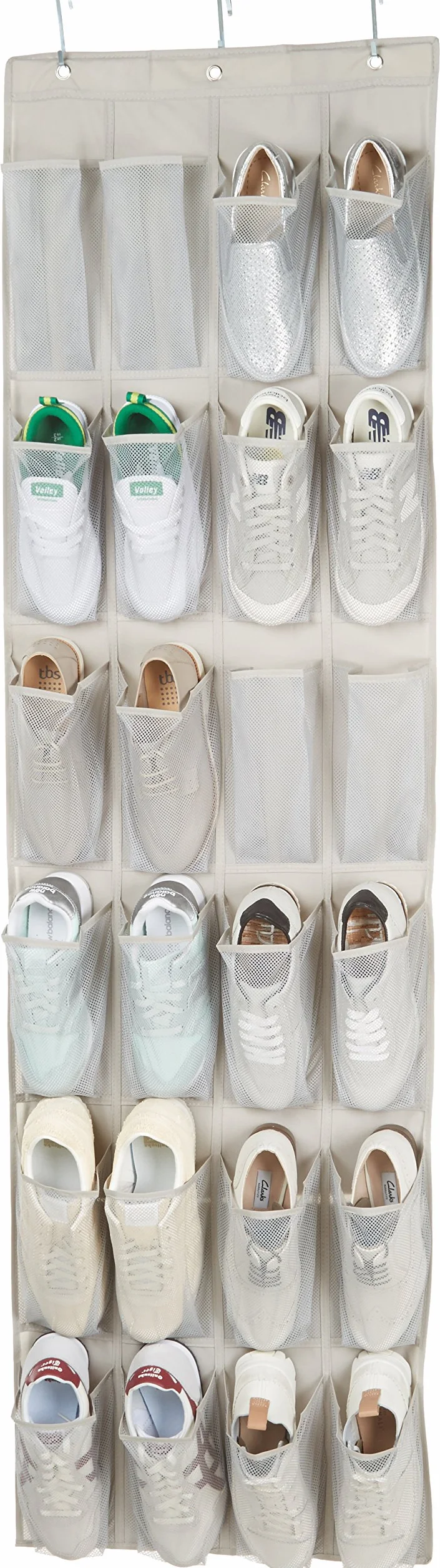 Amazon Basics Organizer na buty do zawieszenia na drzwiach z 24 średnimi kieszeniami, jasnoszary