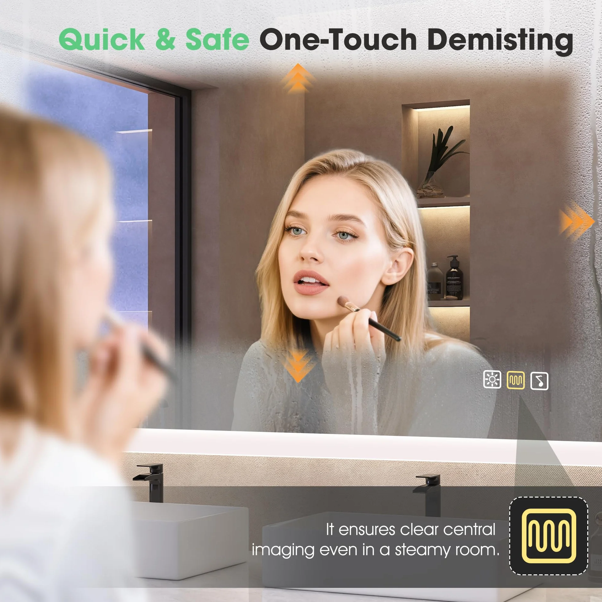S'bagno Lustro łazienkowe z oświetleniem LED, 120 x 70 cm, z oświetleniem, Bluetooth, detekcja, 3 kolory, możliwość ściemniania, funkcja pamięci, szkło hartowane, wodoszczelność IP44, poziome/pionowe