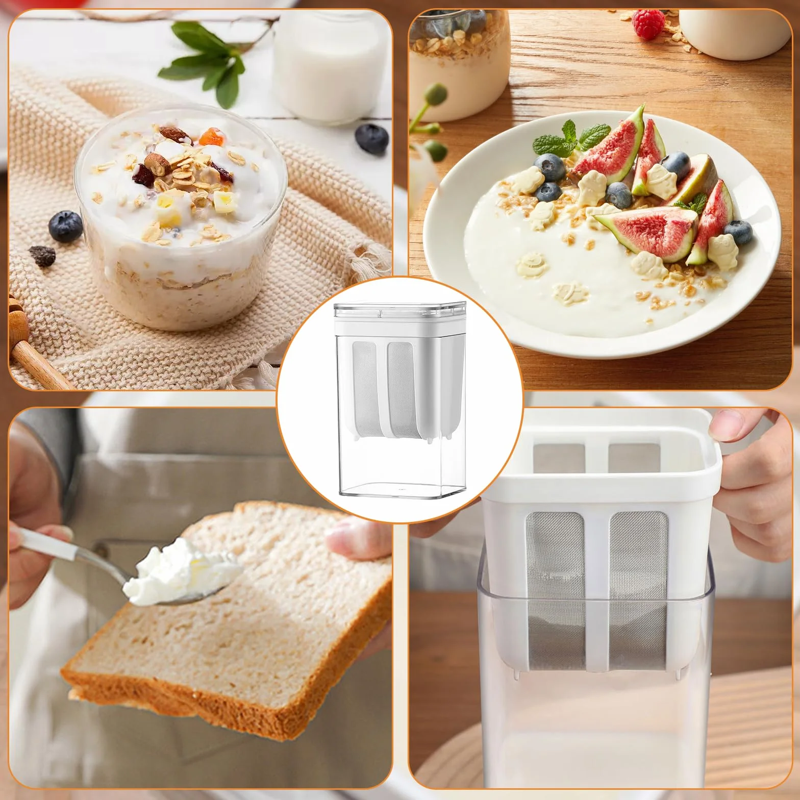 Greckie sitko do jogurtu 1100 ml, urządzenie do przygotowywania jogurtu z pokrywką i drobnym sitkiem ze stali nierdzewnej, wielokrotnego użytku, separator serwatki do produkcji greckiego jogurtu, sera