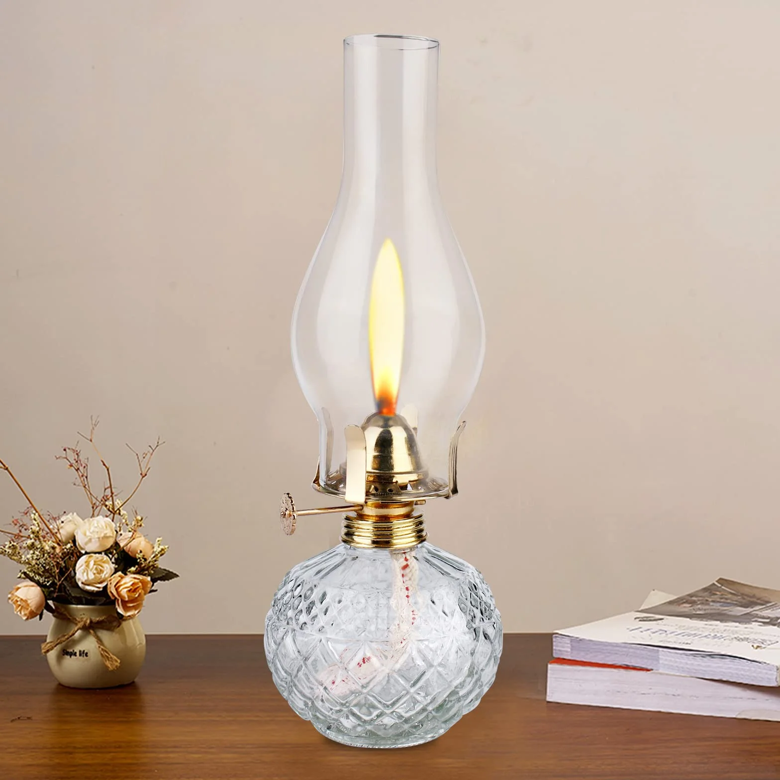 Vegena lampa naftowa do wnętrz - retro nostalgia, przezroczysta, regulowana jasność, wiatroszczelna, dekoracyjna lampa olejowa do salonu, jadalni, do użytku awaryjnego
