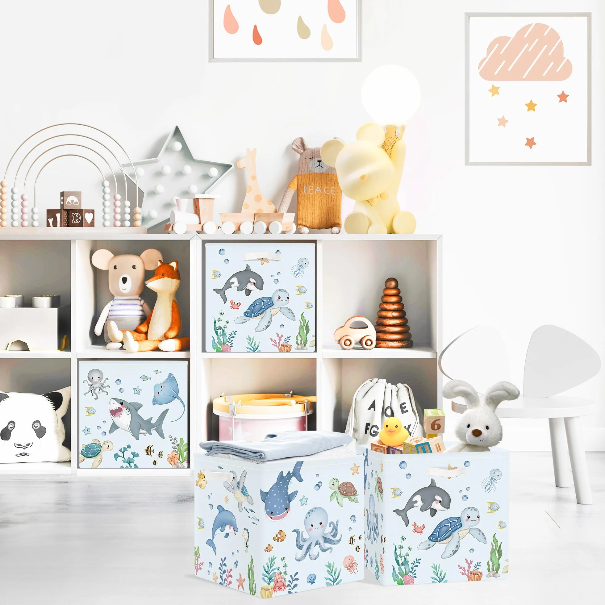 Clastyle 3 szt. Ocean Animals Cube Storage Box Składane pudełko Kallax na półki Rodzice Kosze do przechowywania na książki Ubrania Organizator Zabawek, Wieloryb, 30 x 30 x 30 cm