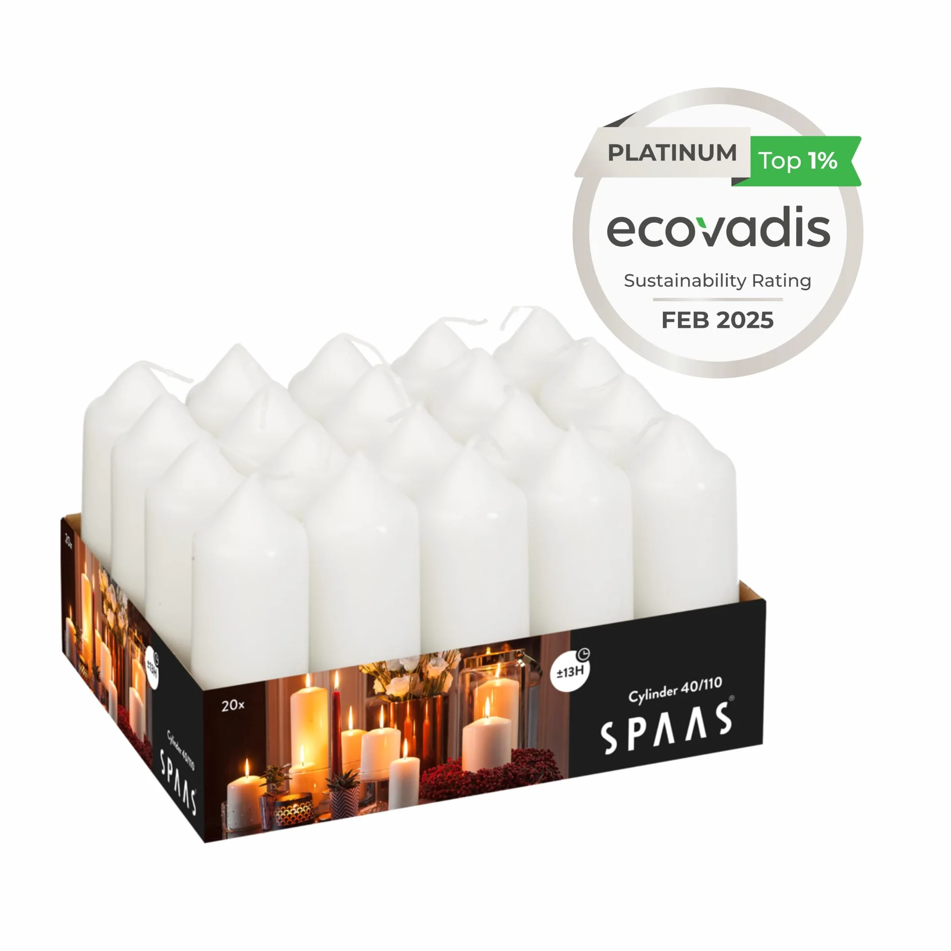Spaas Unscented Pillar Candles 40/110 mm 13 Hours White Set of 20