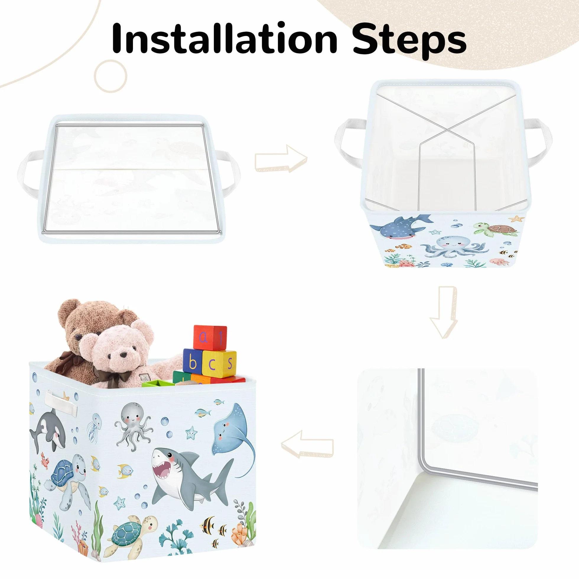 Clastyle 3 szt. Ocean Animals Cube Storage Box Składane pudełko Kallax na półki Rodzice Kosze do przechowywania na książki Ubrania Organizator Zabawek, Wieloryb, 30 x 30 x 30 cm