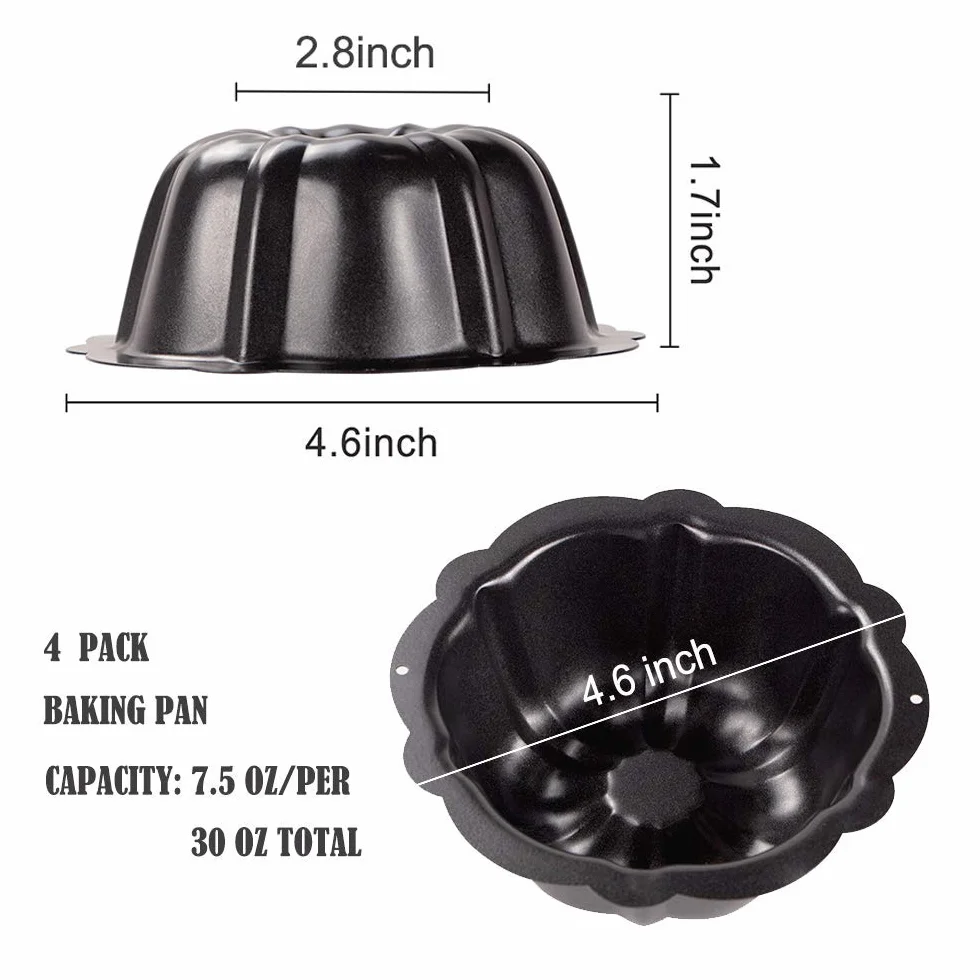 webake Mini karbowany pierścień tort puszka 4 szt. 10 cm 10 cm forma do Savarin okrągła forma do pieczenia ciasta nieprzywierające kubki do ciasta