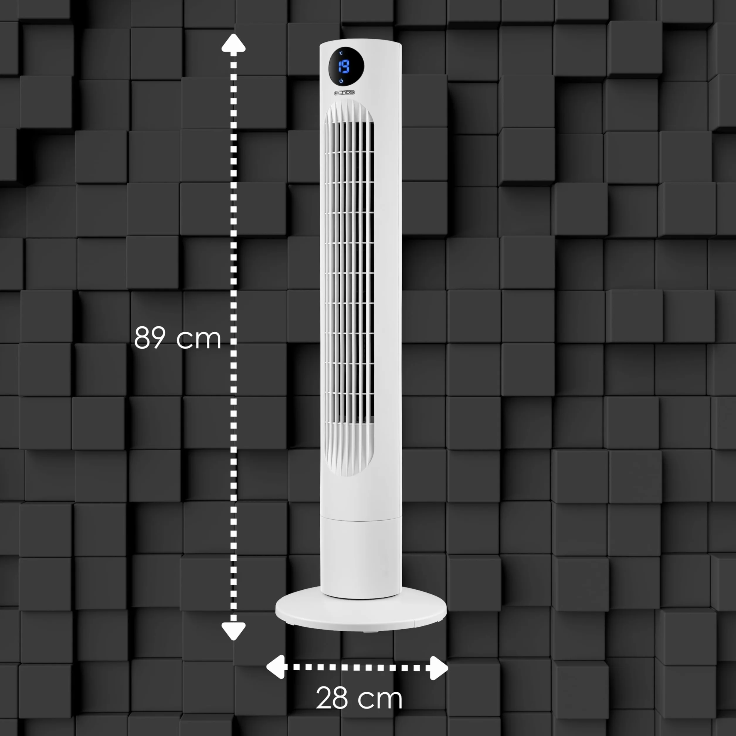 Echos Wentylator wieżowy cichy z pilotem oscylujący LED 3 stopnie