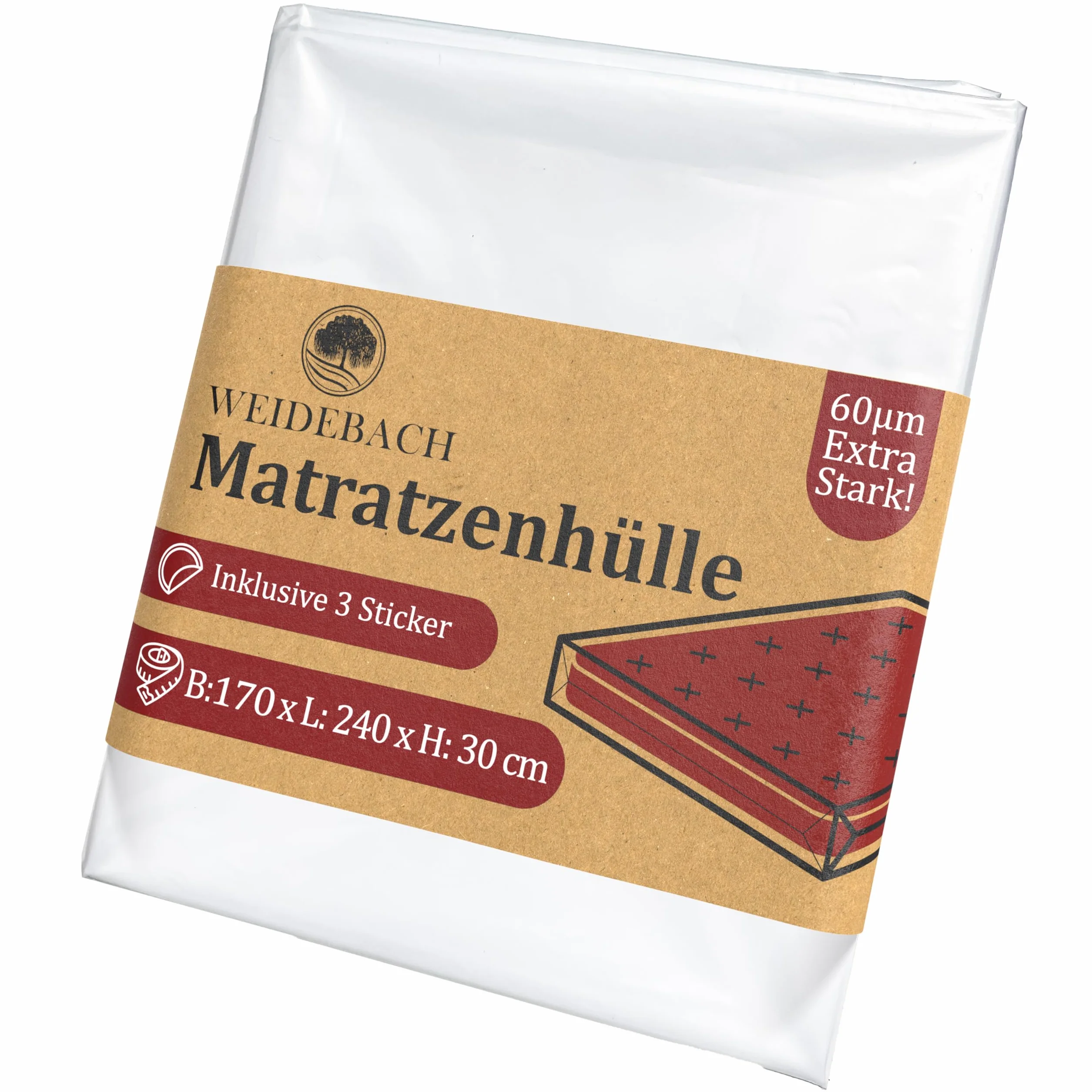 WEIDEBACH® Wytrzymały pokrowiec na materac, torba na materac o wymiarach 160 x 200 cm, torba do przechowywania i transportu, pokrowiec ochronny na materac chroniący przed zapachami i wilgocią