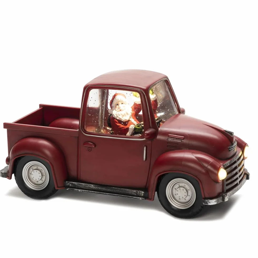 Konstsmide Dekoracje świąteczne LED latarnia kula śnieżna Święty Mikołaj w ciężarówce pick-up/wewnątrz, 5-godzinny timer/zasilanie bateryjne: 3 x AA 1,5 V (excl.)/latarnia bożonarodzeniowa 1