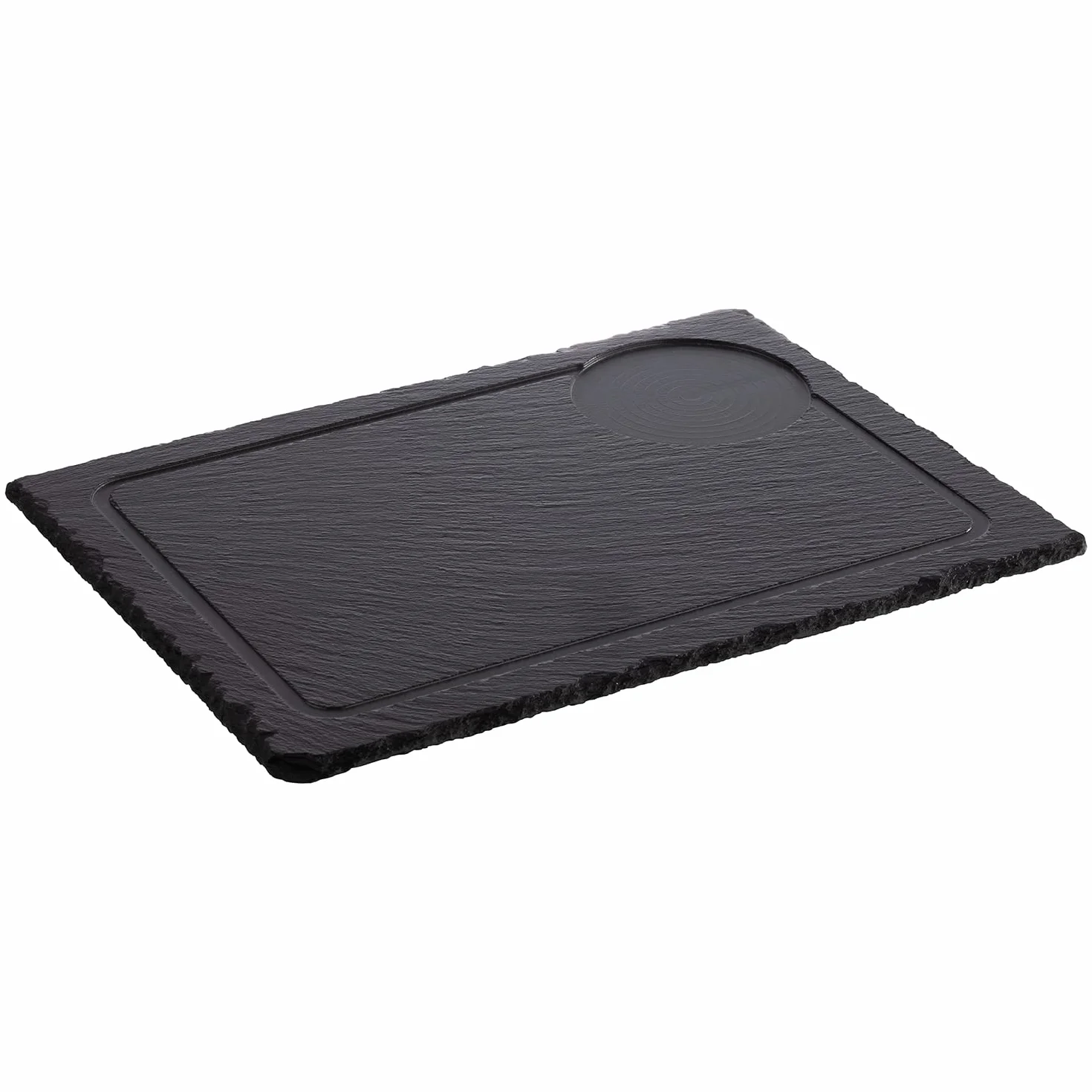 APS 947 płyta z łupka naturalnego z rowkiem na sok, wycięcie Ø 9,5 cm, 33 x 24 cm