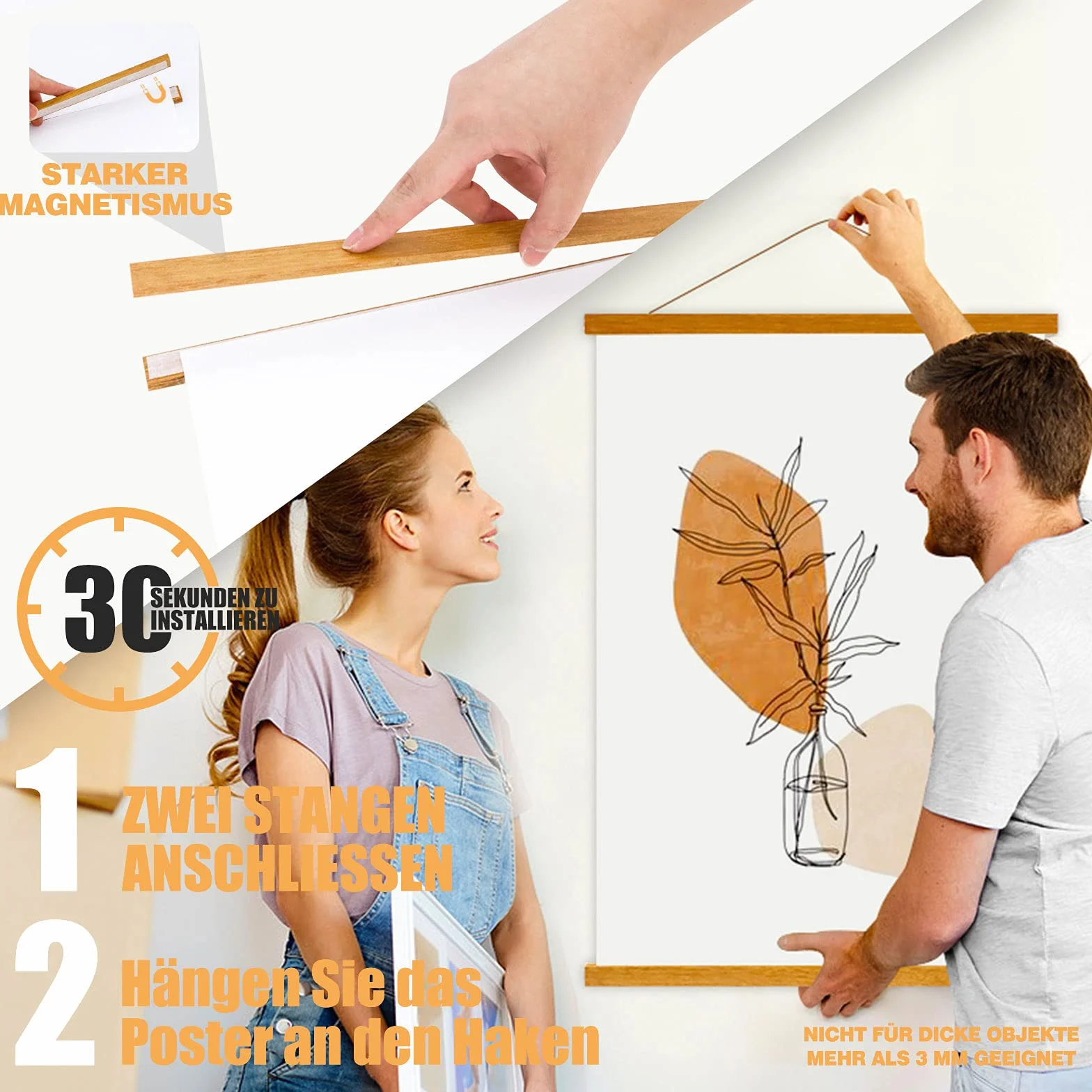 B3 Listwa plakatowa, listwa plakatowa, 35 cm, magnetyczne drewno, wieszak na zdjęcia, ramka na zdjęcia (35 cm, drewno tekowe)