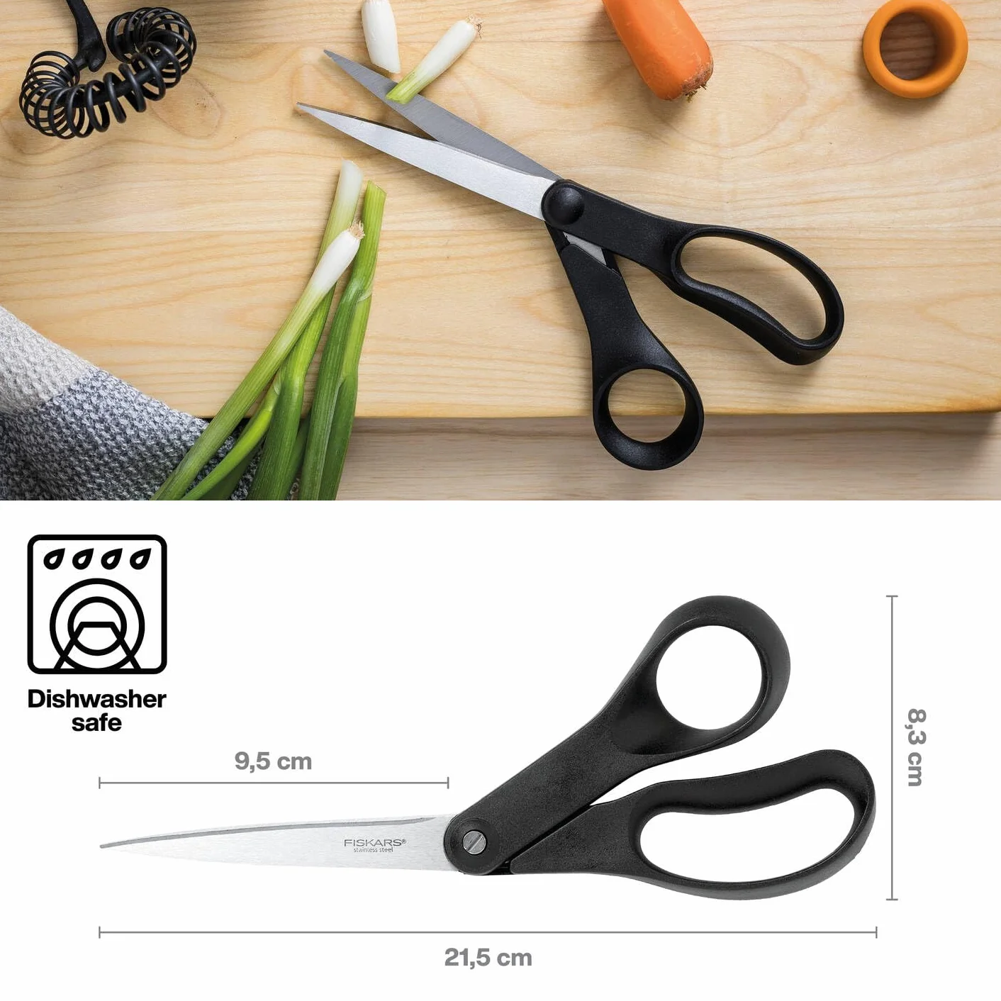 Fiskars Uniwersalne nożyczki, długość: 21 cm, stal/tworzywo sztuczne, Essential, czarny, 1023817