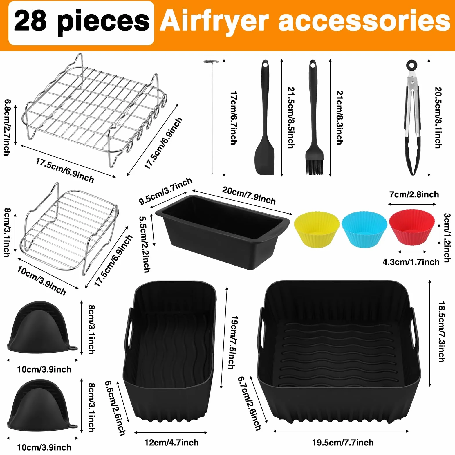 Zestaw 28 akcesoriów do frytkownicy na gorące powietrze, do Philips Dual Basket Airfryer 3000/5000 (6 l/3 l), TefalDual Easy 5,2 l/3,1 l, silikonowe formy do frytkownicy na gorące powietrze, ruszt do