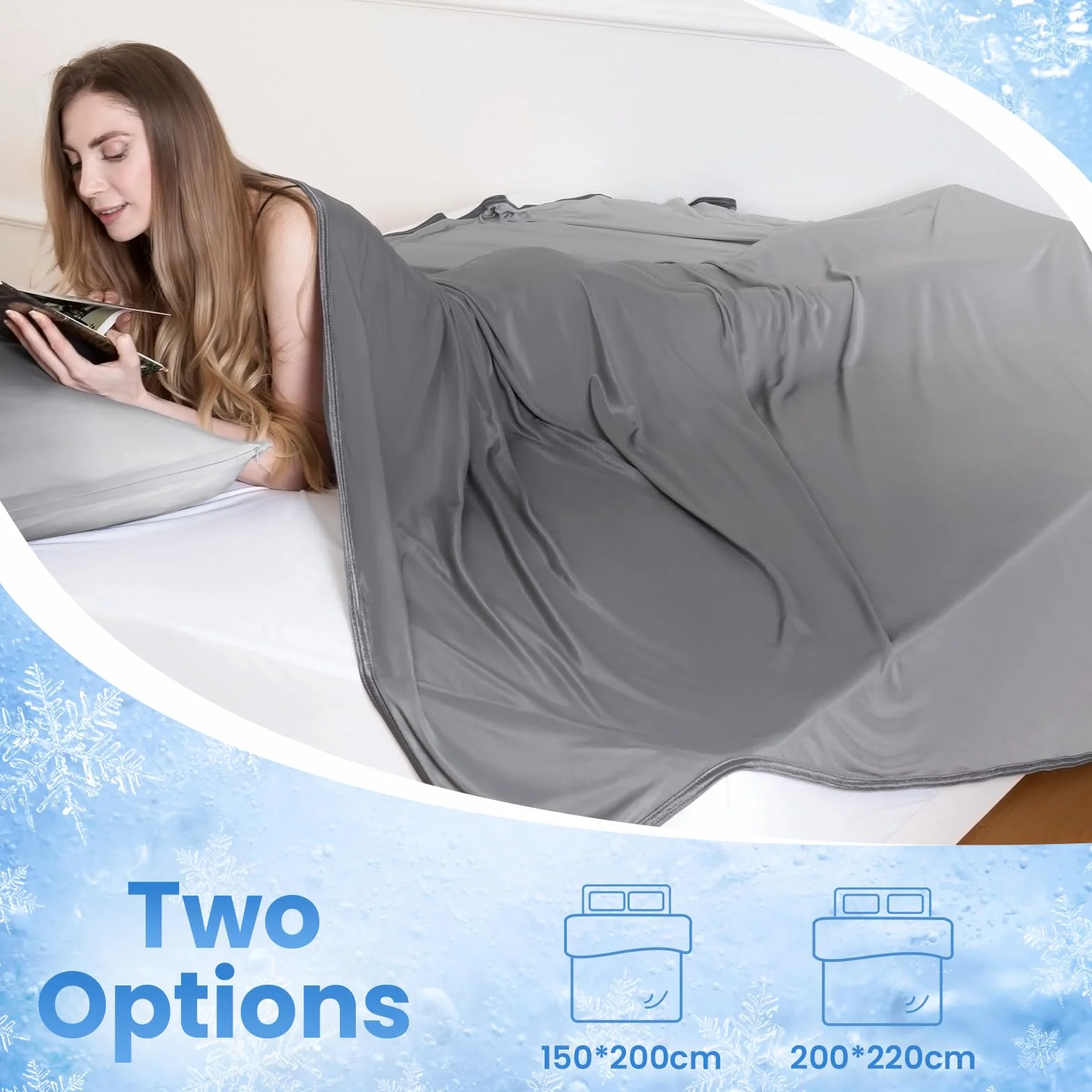 Elegear Q-Max 0,5 Arc-Chill 3.0, chłodzący koc na łóżko, sofę, krzesło, podróż, dla dorosłych, dzieci, do spania na gorąco, komfort, lekki, podwójny, 150 x 200 cm, szary gradientowy