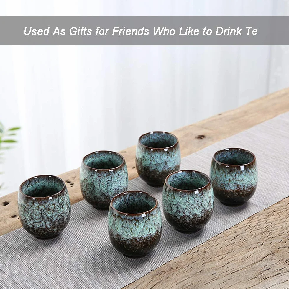 Japoński kubek do herbaty, zestaw ceramicznych filiżanek do herbaty, zestaw 4 ręcznie robionych filiżanek, wielokolorowe, emaliowane flambed, prezenty