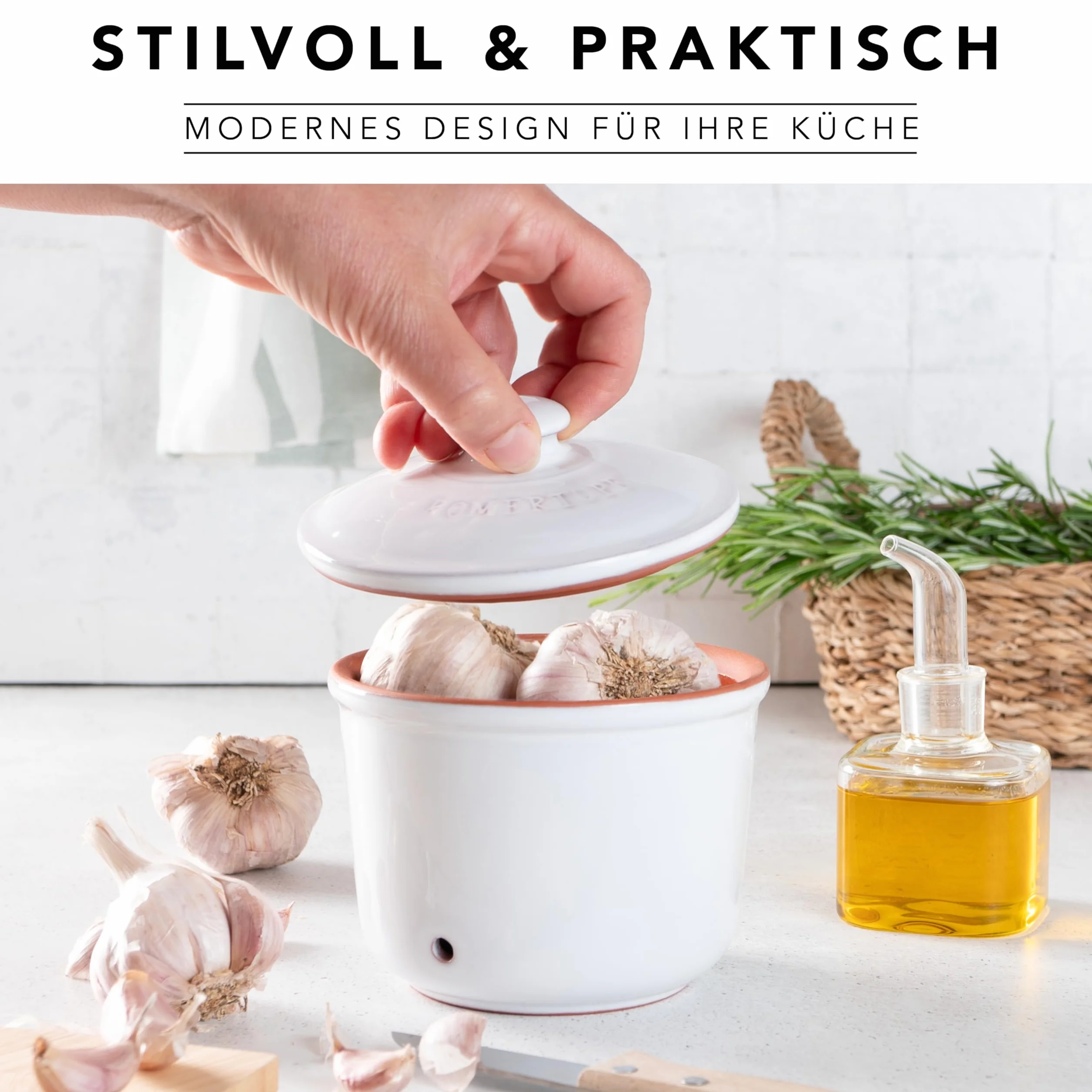 Römertopf garnek mini 0,6 litra ceramiczny do czosnku biały