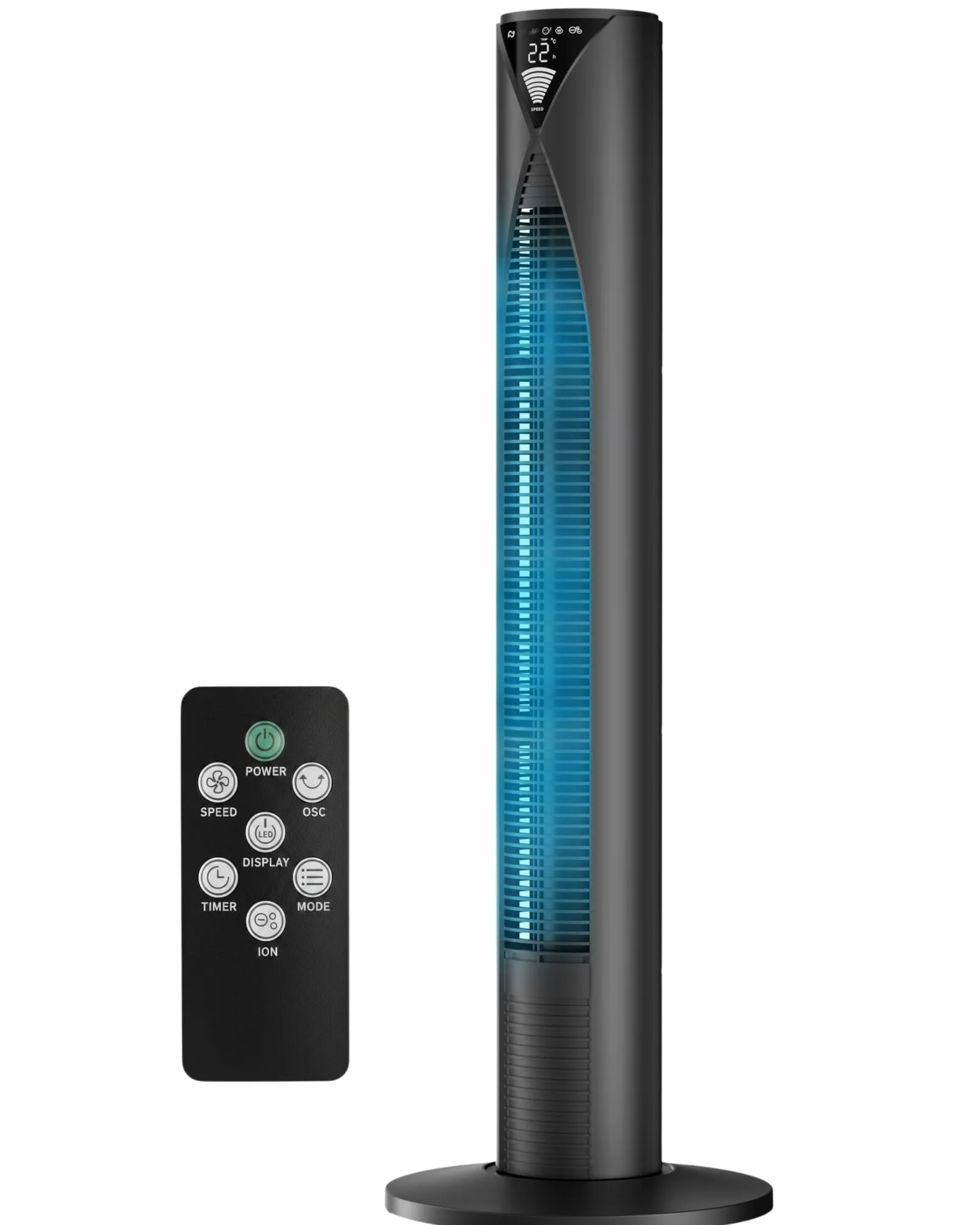 CF2205 - wentylator wieżowy z pilotem zdalnego sterowania - 96 cm - ściemniany ekran LED - czarny