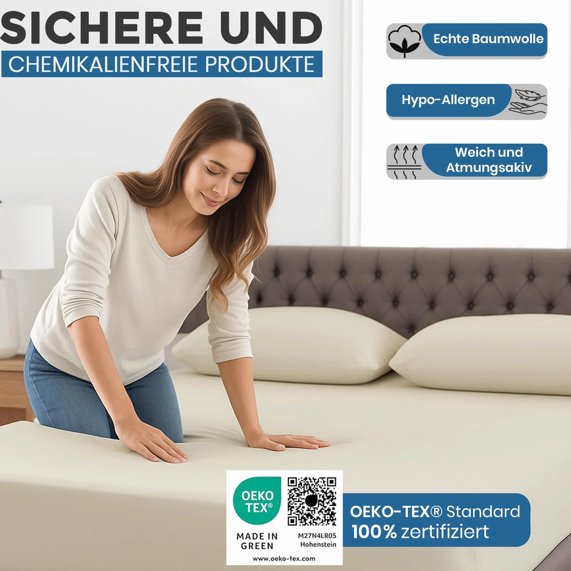 Basics prześcieradło z gumką 90 x 200 cm – 100% bawełna jersey, certyfikat Öko-Tex, wysokość materaca do 25 cm, kolor naturalny