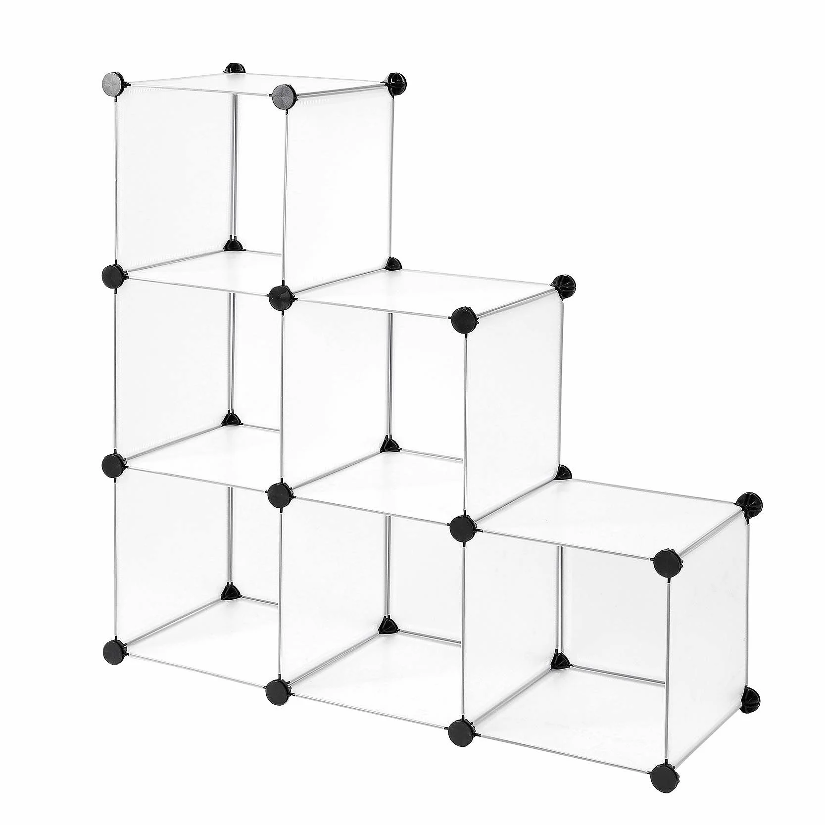 dibea Regał z przezroczystego tworzywa, Modułowy regał do przechowywania z 6 półkami 30x30 cm, rozszerzalny regał schodkowy z przestronnymi kostkami
