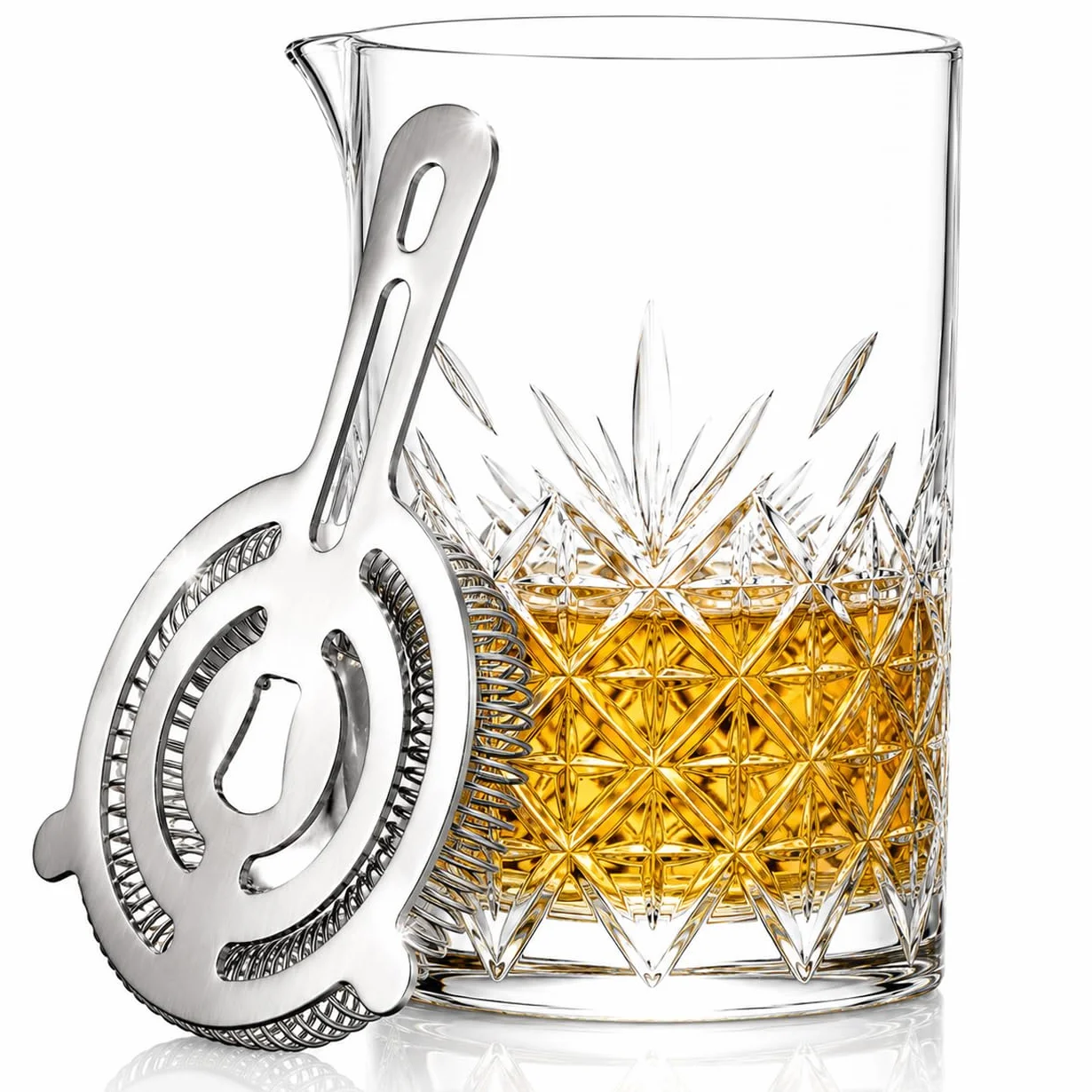 FLOW Barware Szklanka do mieszania koktajli i sitko | Zestaw szklanki do mieszania 700ml i sitka Hawthorne do przygotowywania Negroni, Old Fashioned i klasycznych koktajli