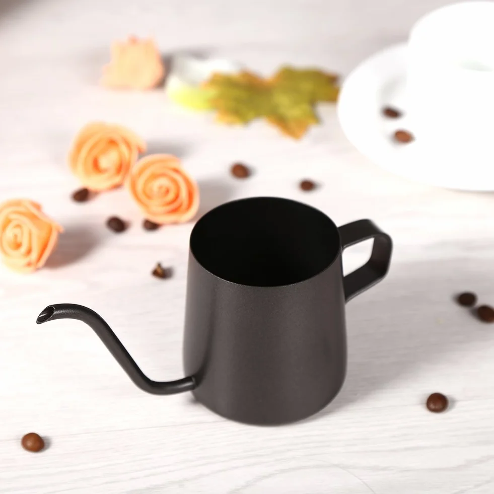 Czarny dzbanek do kawy ze stali nierdzewnej z długą wylewką łabędzia szyi, idealna kontrola przepływu, 250 ml/350 ml (250 ml)